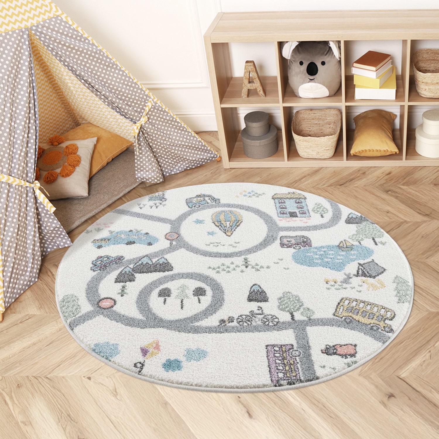 Image of Carpet City Kinderteppich "Anime9376" rund 11 mm Höhe Strassen-Spiel-Teppich, Auto, Weicher Flor, Pflegeleicht, Kinderzimmer