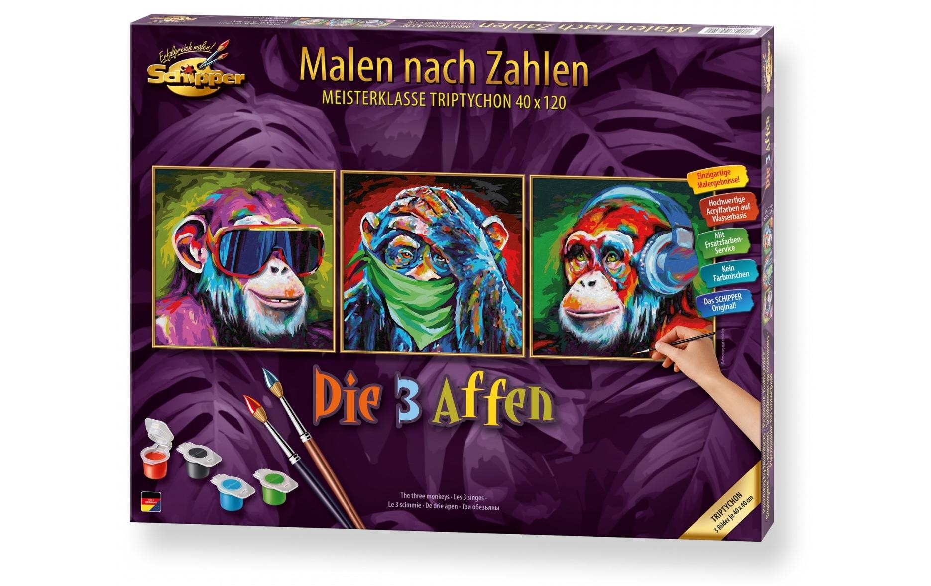 Malen nach Zahlen »Die 3 Affen (Tript.)«