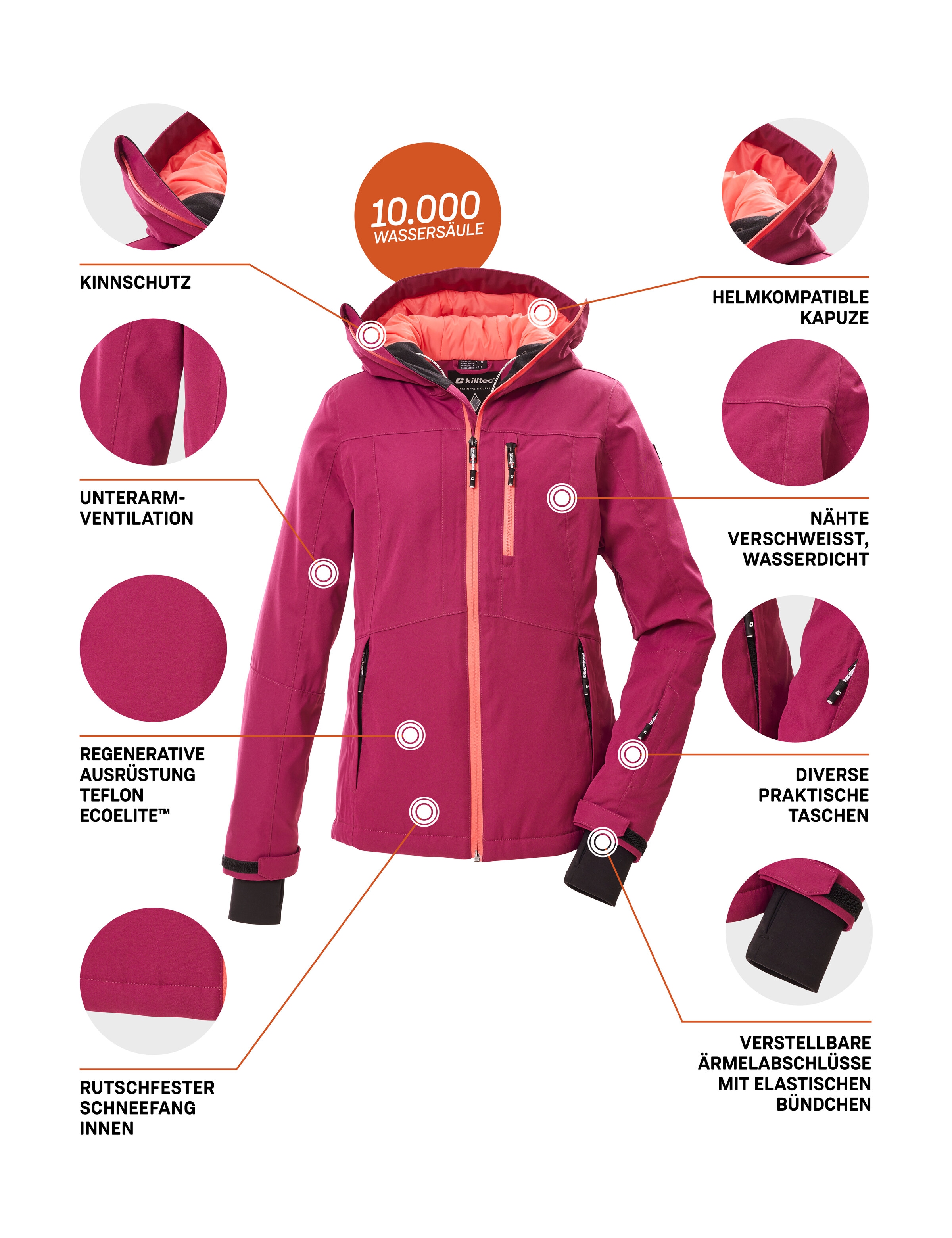 Killtec Skijacke »KSW 276 WMN SKI JCKT« Wasserdichte Damenjacke mit Schneefang, Atmungsaktivität und Taschen