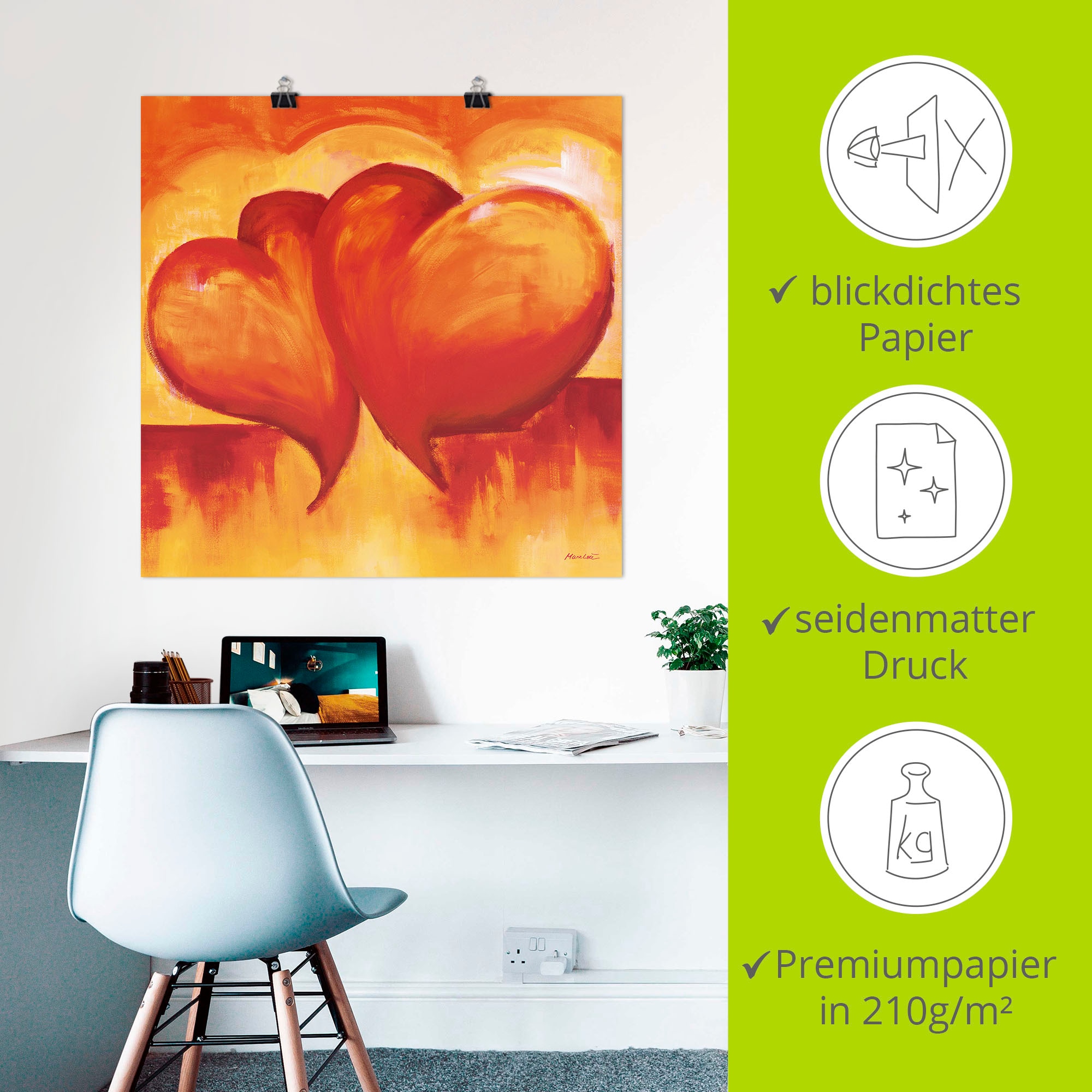 Artland Wandbild »Abstrakte Herzen - Orange«, Herzen, (1 St.), als Leinwandbild, Poster in verschied. Grössen