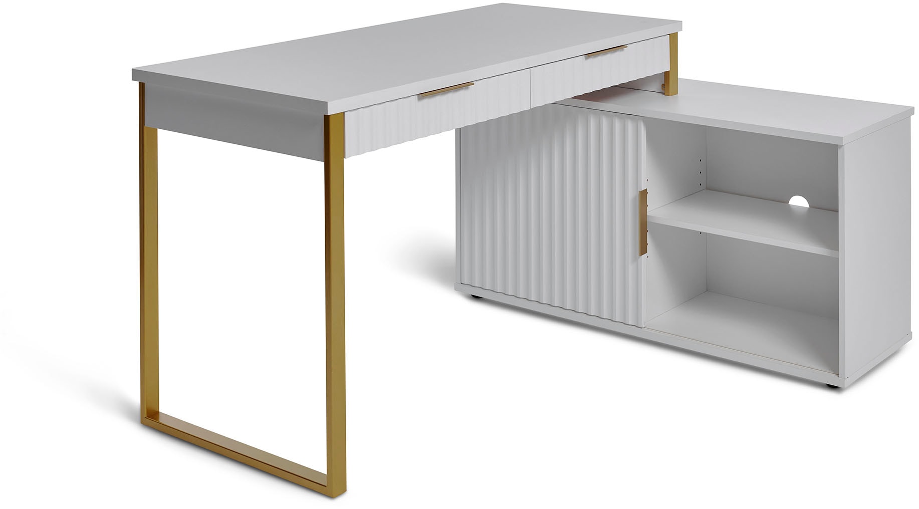Jahnke Bureau d'angle »CARVE C 145 E« 1 cuis tlg. montage réversible, avec porte coulissante, dimensions 144 x 115 cm