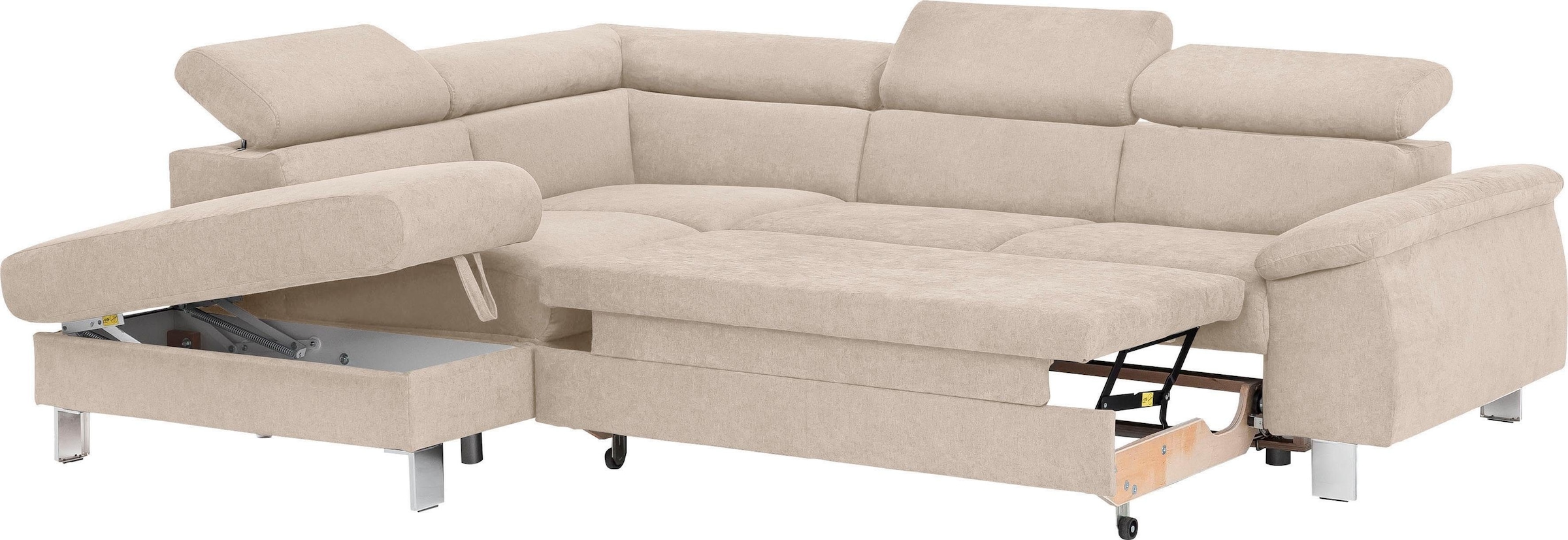 COTTA Ecksofa »Komaris L-Form mit Kopfteilverstellung«, wahlweise mit Bettfunktion, Bettkasten & Beleuchtung