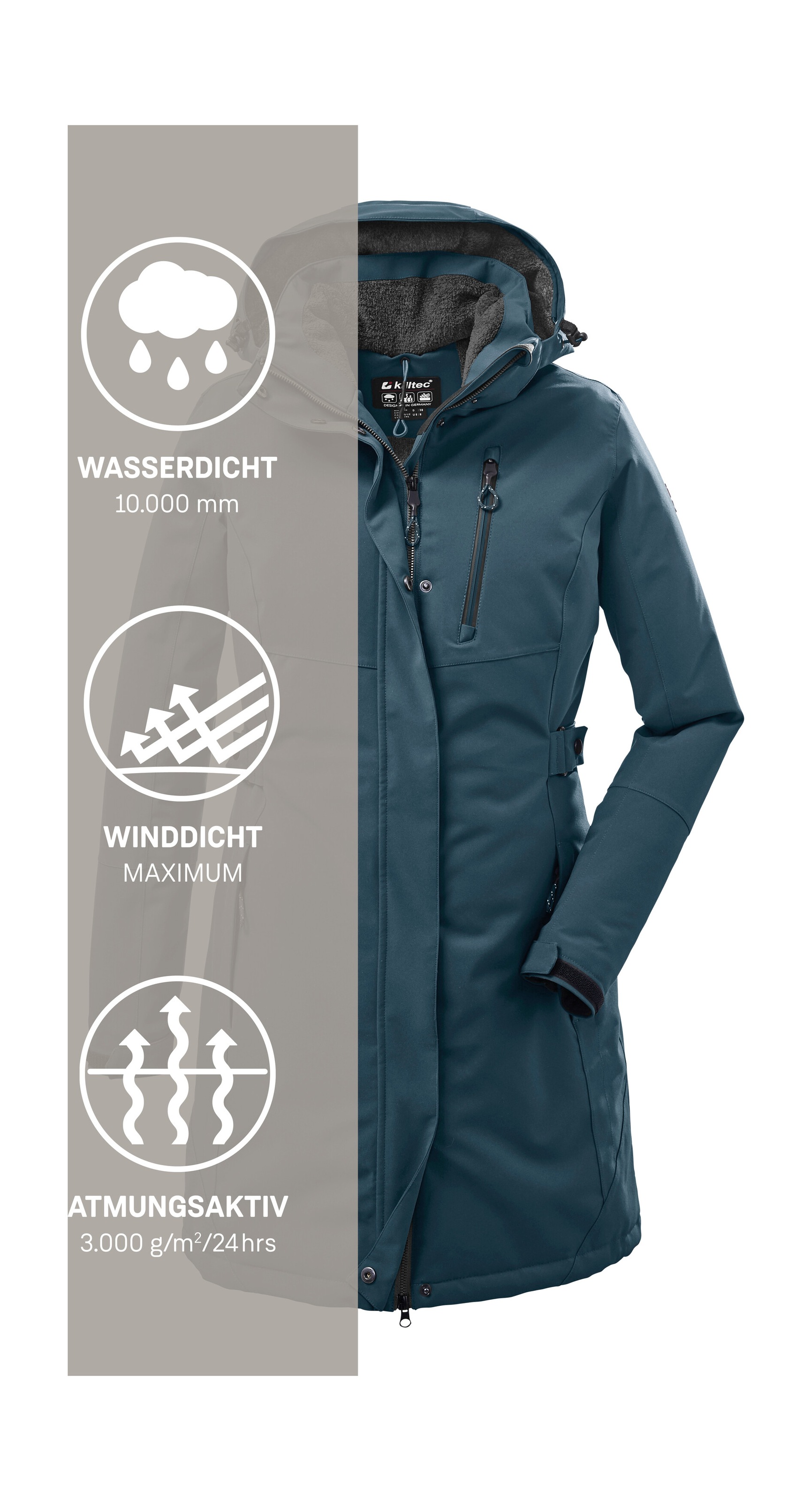 Killtec Parka »KOW 165 WMN PRK« Wasser- und winddichter Parka mit Teddyfleece und abnehmbarer Kapuze