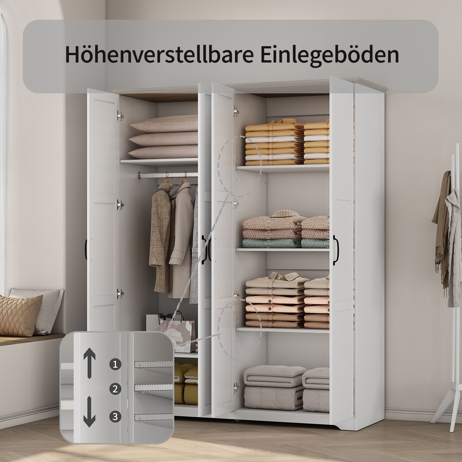GOODproduct Kleiderschrank »Emmilia Schrank Schlafzimmerschrank im Landhaus Design« Mit vielen Einlegeböden und Softclose Türen,  Landhaus Schrank mit  4 Türen Breite 151,1cm Höhe 2m
