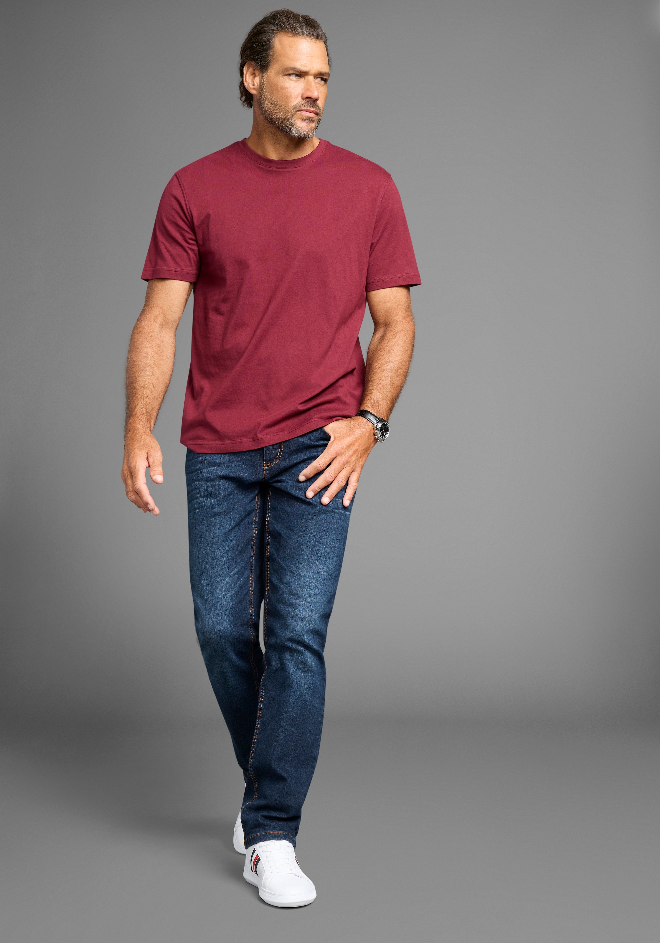 Man's World Rundhalsshirt, (5er-Pack), Kurzarm, Regular Fit, unifarben, Rundhals, aus Baumwolle