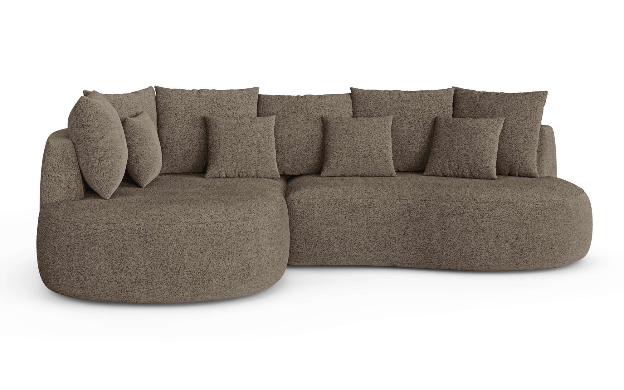 homsy by Ana Johnson Canapé d'angle »PEBBLA L-Form mit vielen Kissen, modernes Design, Bezug- Boucle« Largeur 267 cm, canapé design avec ottomane commandable à droite/gauche