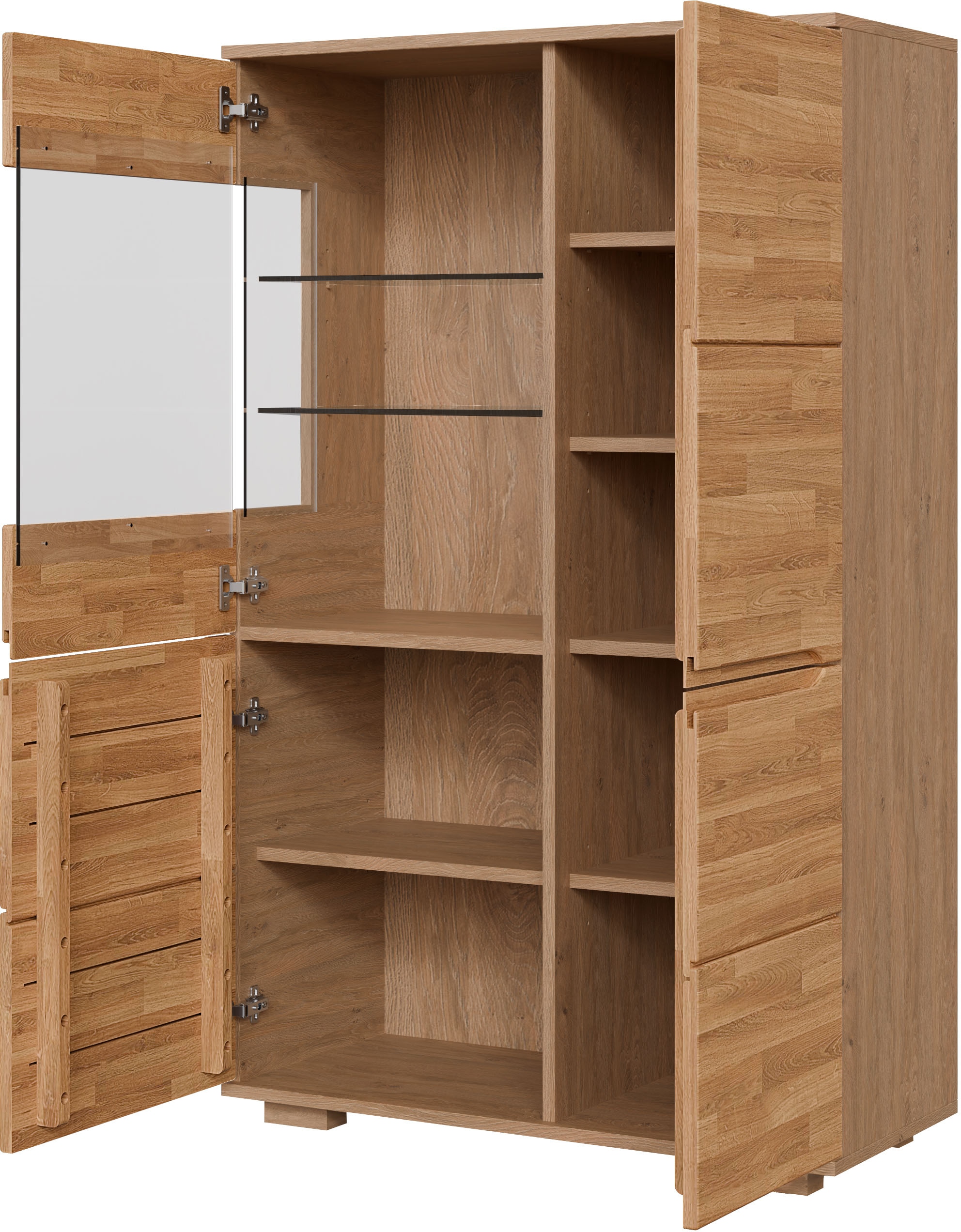 GOODproduct Vitrine »VETRO; massivholz fronten, Griffmulden, Wohnzimmer, Modern, Vitrine« B/T/H:90/40/145,5cm, 6 Variable einlegeboden, 10 Fächer, Teilmassiv