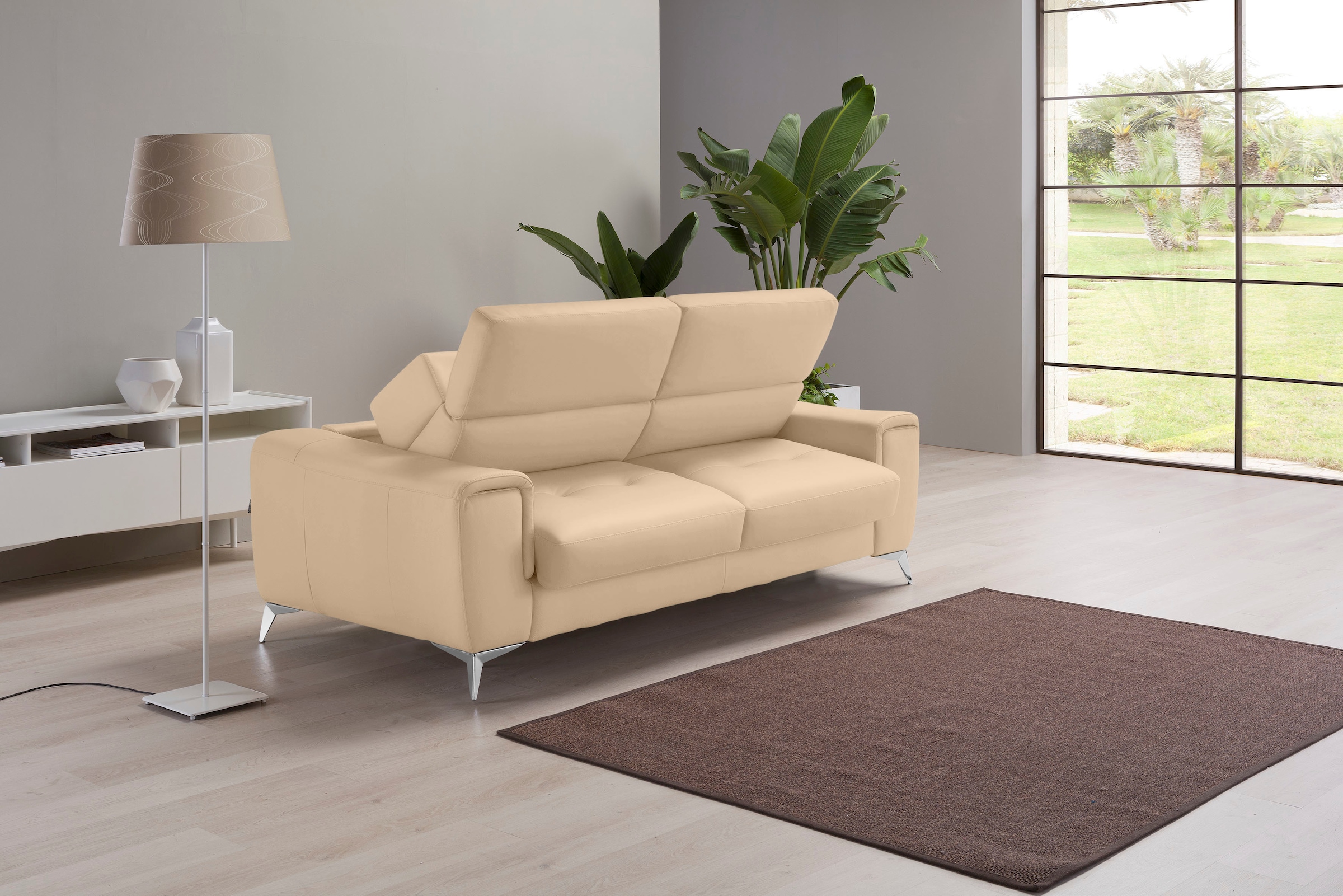 Image of Egoitaliano Schlafsofa "Francine Designsofa, Loungesofa mit Dauerschlaffunktion, Breite 233 cm" mit Bettfunktion, Leder BULL, champagner, Fussfarbe chrom