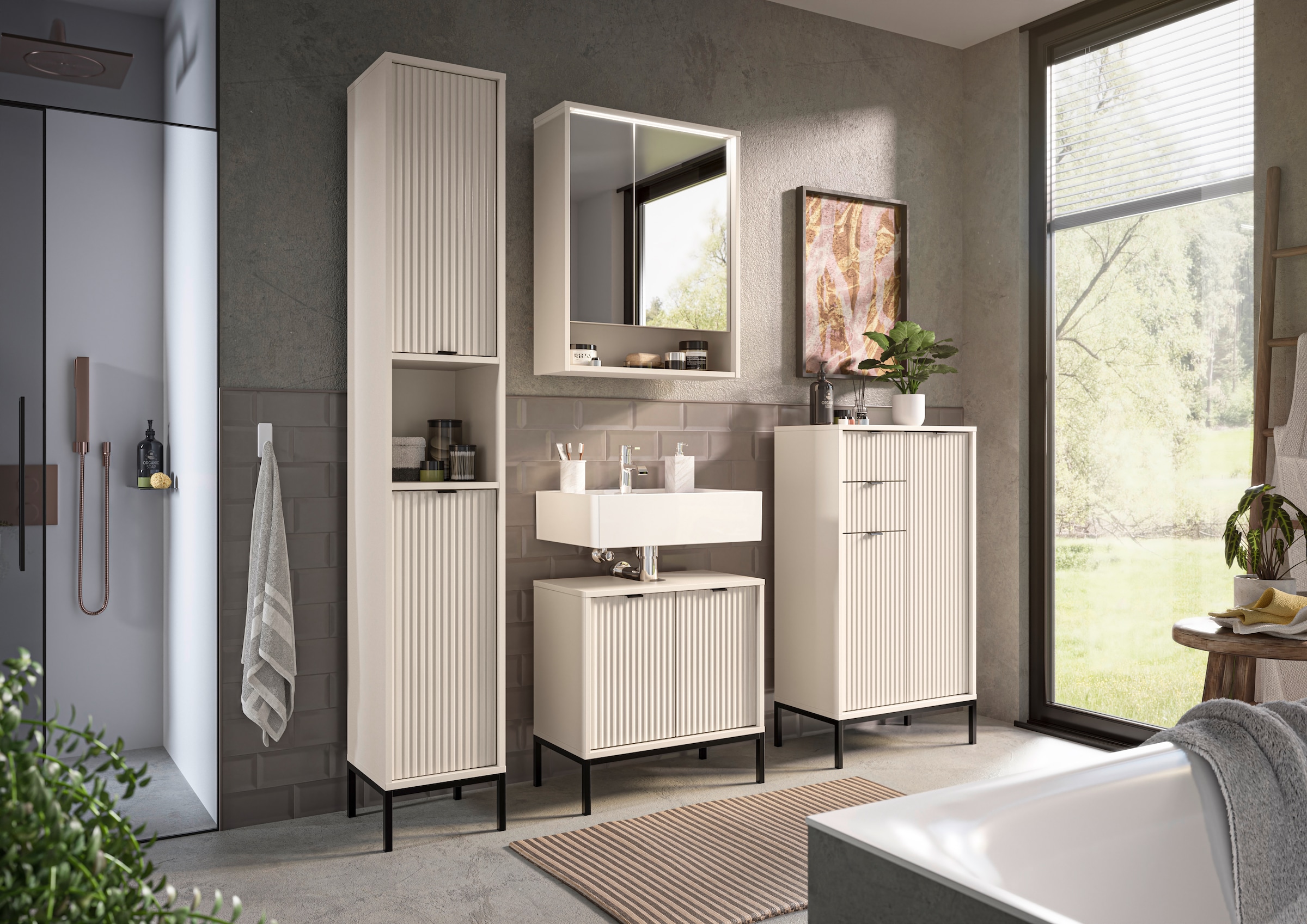 BASIC by Balculina »Lucera Midischrank, Badezimmerschrank BxHxT 60x106x32« 1 cuis tlg. largeur 60 cm, porte montable à gauche/droite