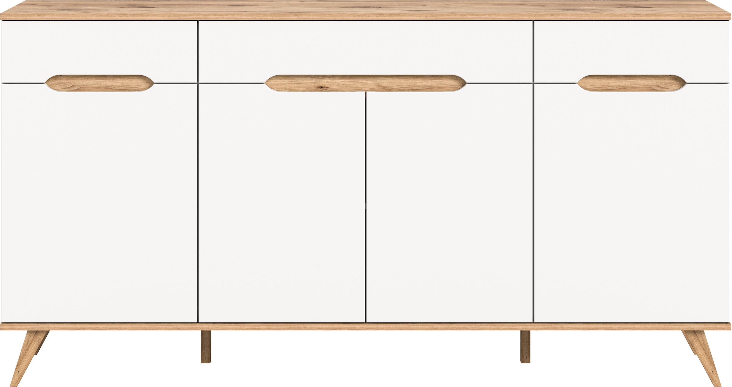 Home affaire Sideboard »Alesund, Breite 185 cm, 4 Türen, 1 Schubkasten, konischer Fuss«, Scandi-Look, Anrichte, Schrank, Kommode, Wohnmöbel, Wohnzimmer