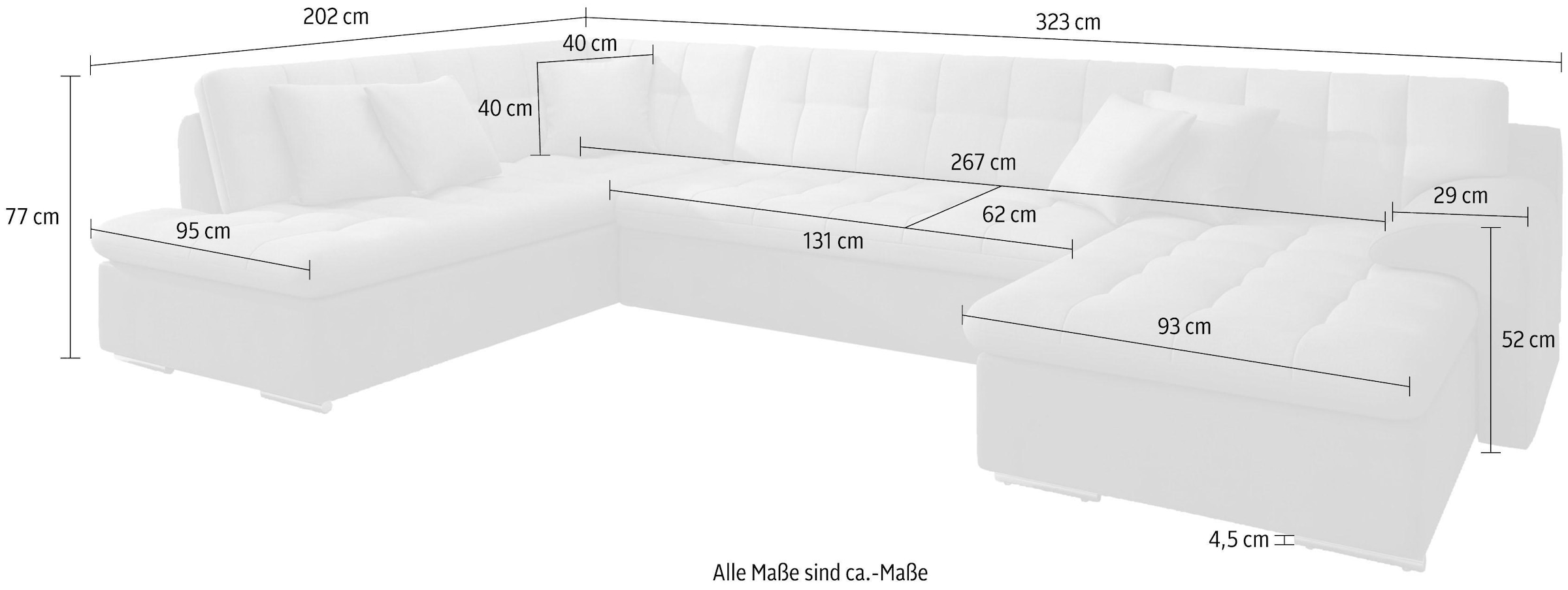 TRENDMANUFAKTUR Wohnlandschaft »Rave II, toller Sitzkomfort, auswendige Detailverarbeitung«, wahlweise mit Bettfunktion, U-Form