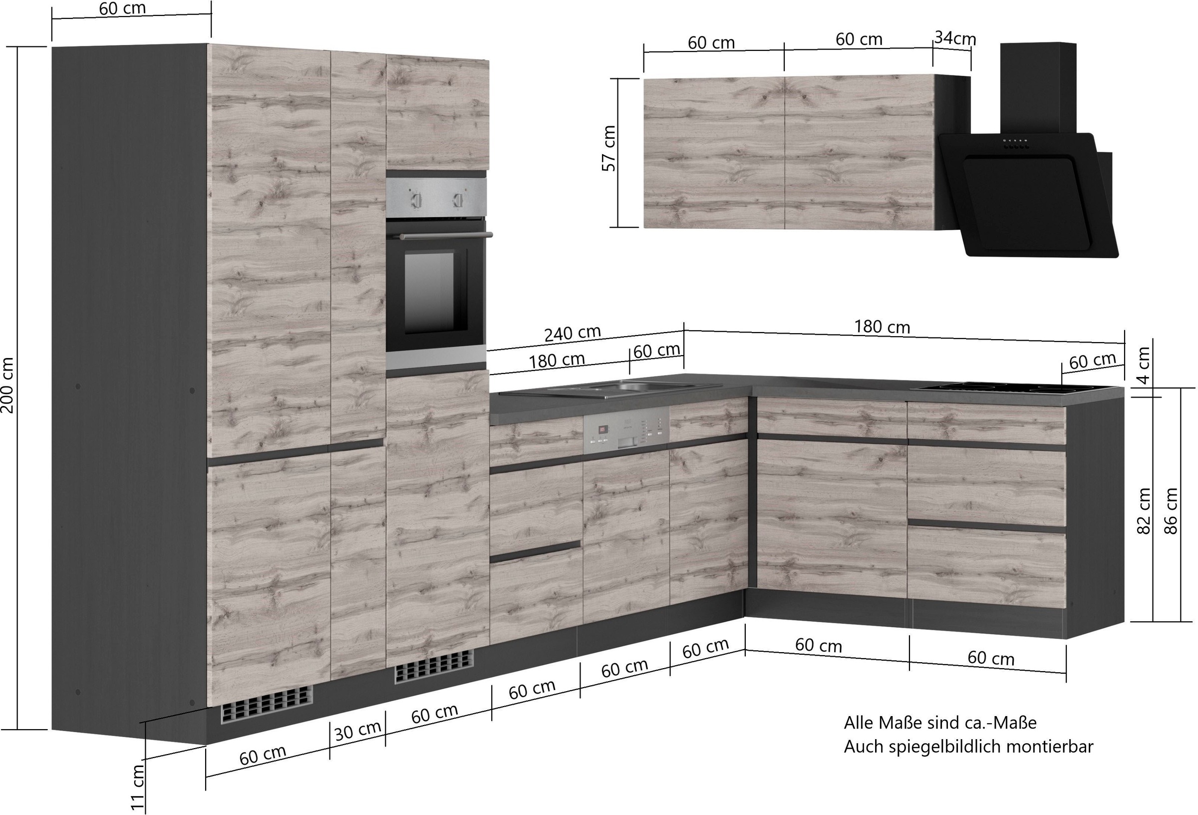 KOCHSTATION Winkelküche »KS-Riesa« Stellbreite 390/180 cm, ohne E-Geräte