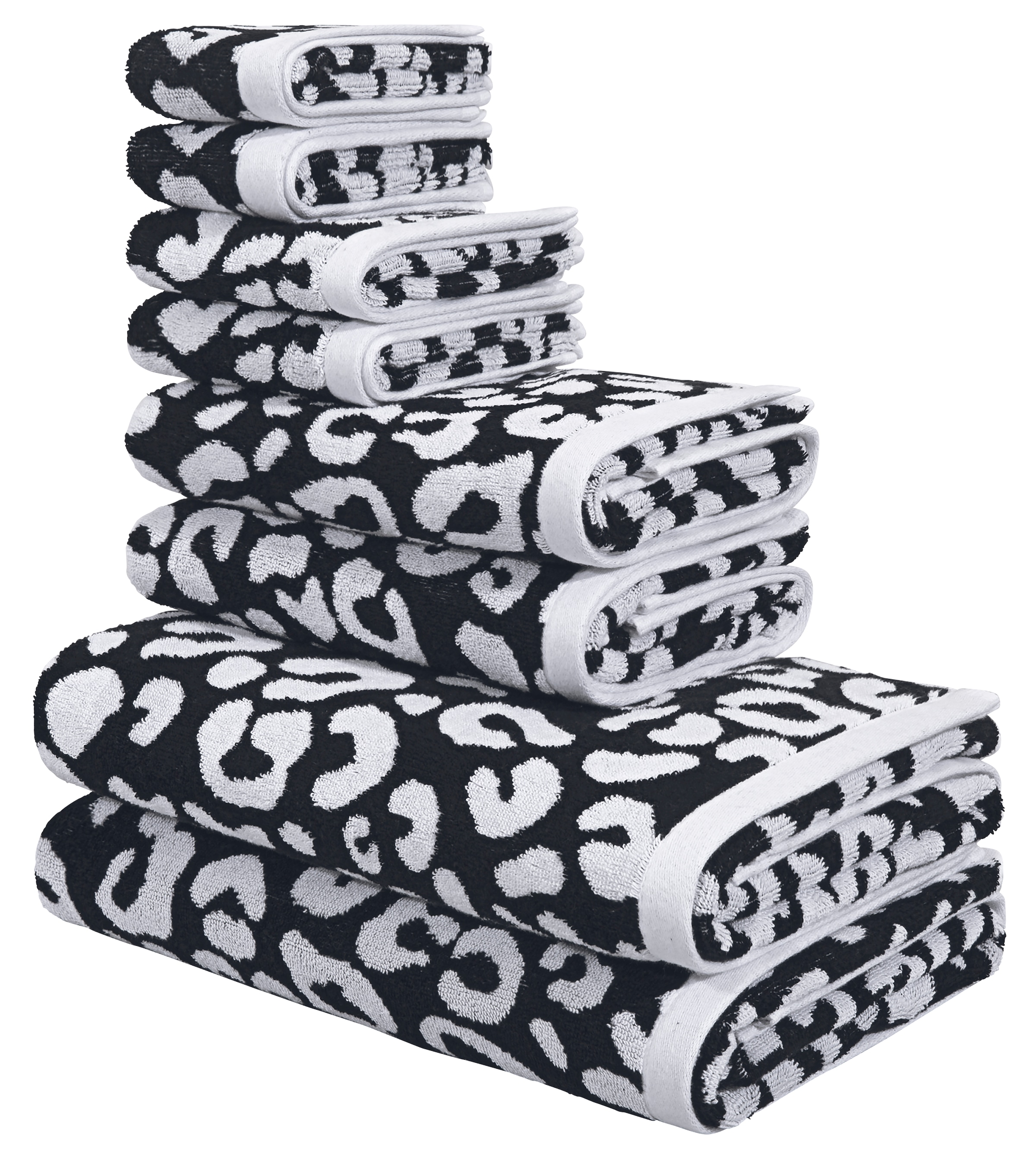 Image of GOODproduct Handtuch Set "Regona Leo, 8 tlg. Set, Premium Handtücher, 100% Baumwolle, 550 gr/m²" 8 Frottier Animal Print, Duschtücher, Handtücher, Gästetücher, Seiftücher