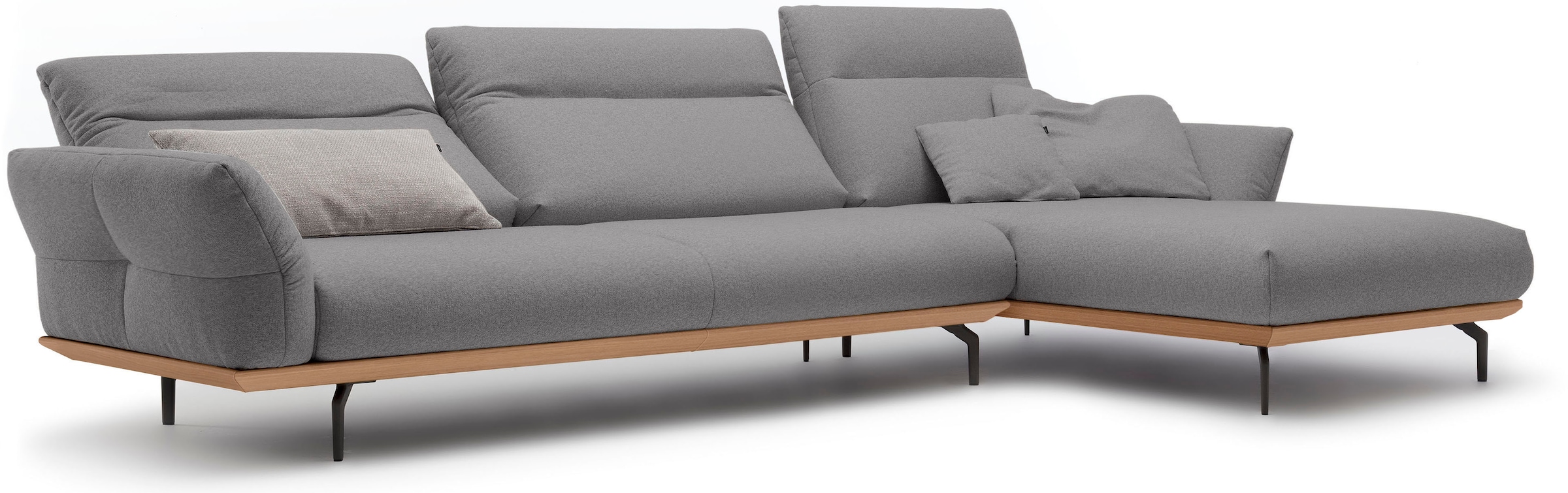 Creation BY ROLF BENZ Canapé d'angle »CR.460, Design-Sofa der Extraklasse, verstellbare Rückenlehne, L-Form« socle en chêne, pieds d'angle en gris ombre, largeur 338 cm