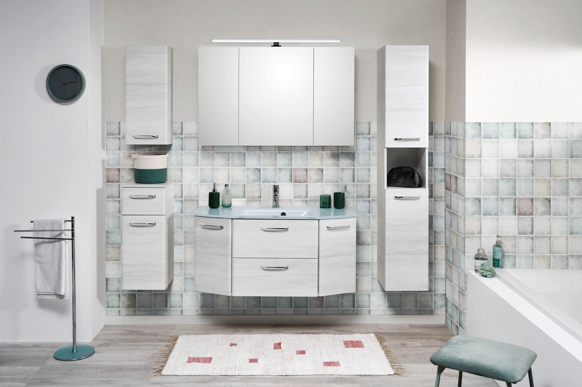 Saphir Armoire basse »Quickset Badschrank 30 cm breit, 1 Tür, 1 Schublade, 1 Einlegeboden« Meuble sous lavabo salle de bain avec amortisseur de porte, 1 porte, poignées chromées brillantes