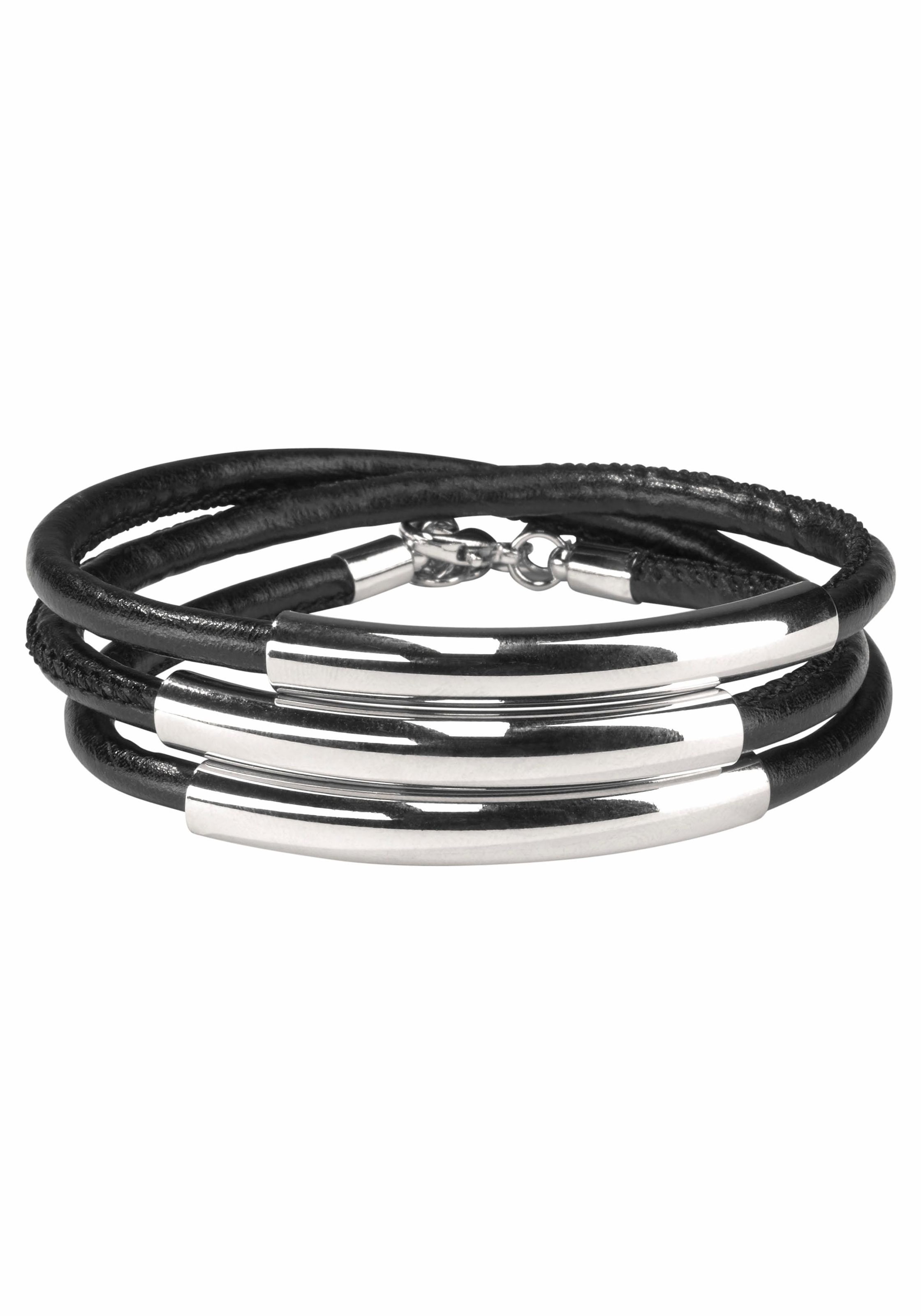 Wickelarmband »schwarzes Armband zum Wickeln mit Naht und 3 Metallelementen«