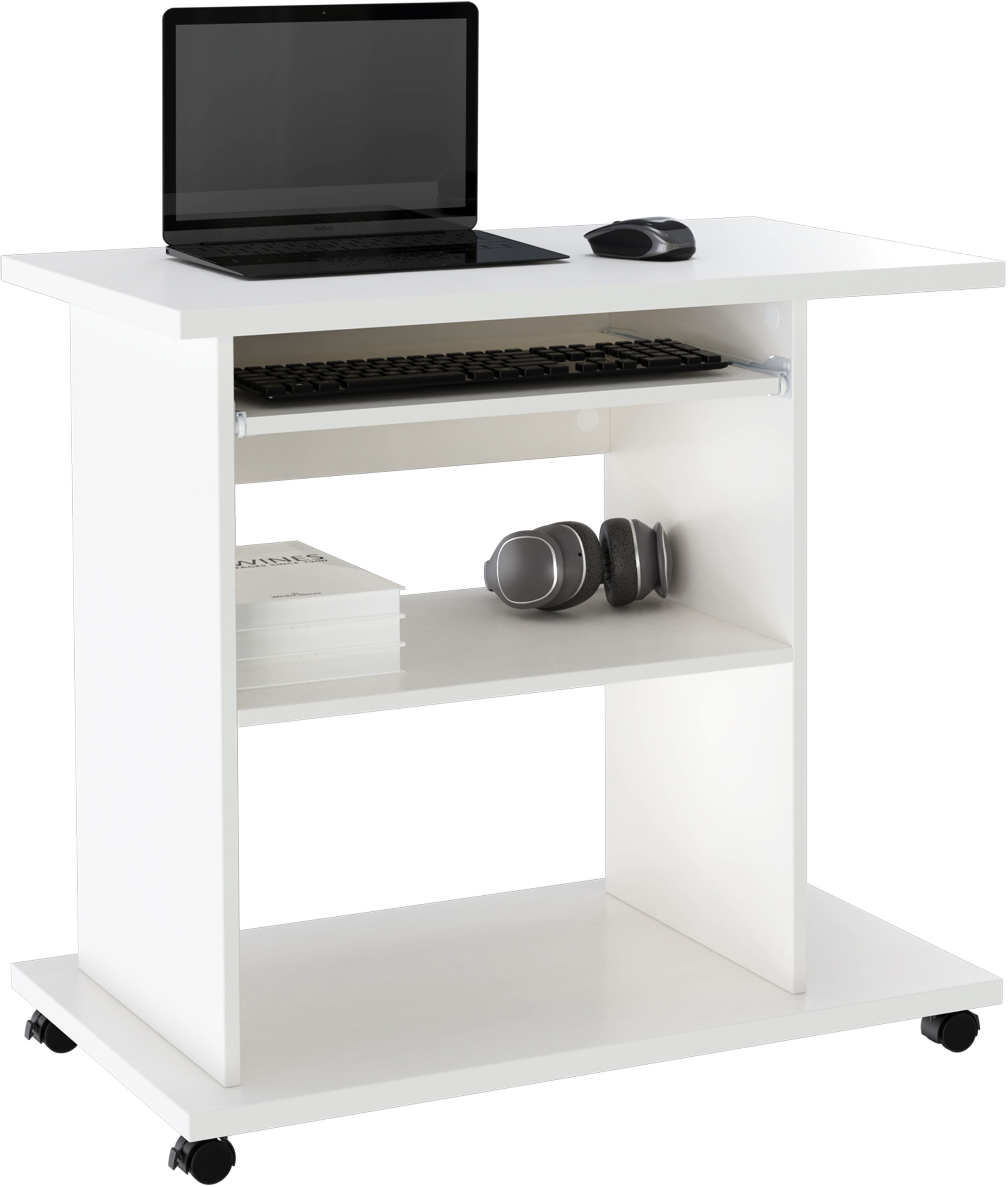 Image of GOODproduct Computertisch "LOKVE, Laptoptisch, Schreibtisch," rollbar, Tastaturauszug, Towerfach, Druckerfach, Höhe 75 cm
