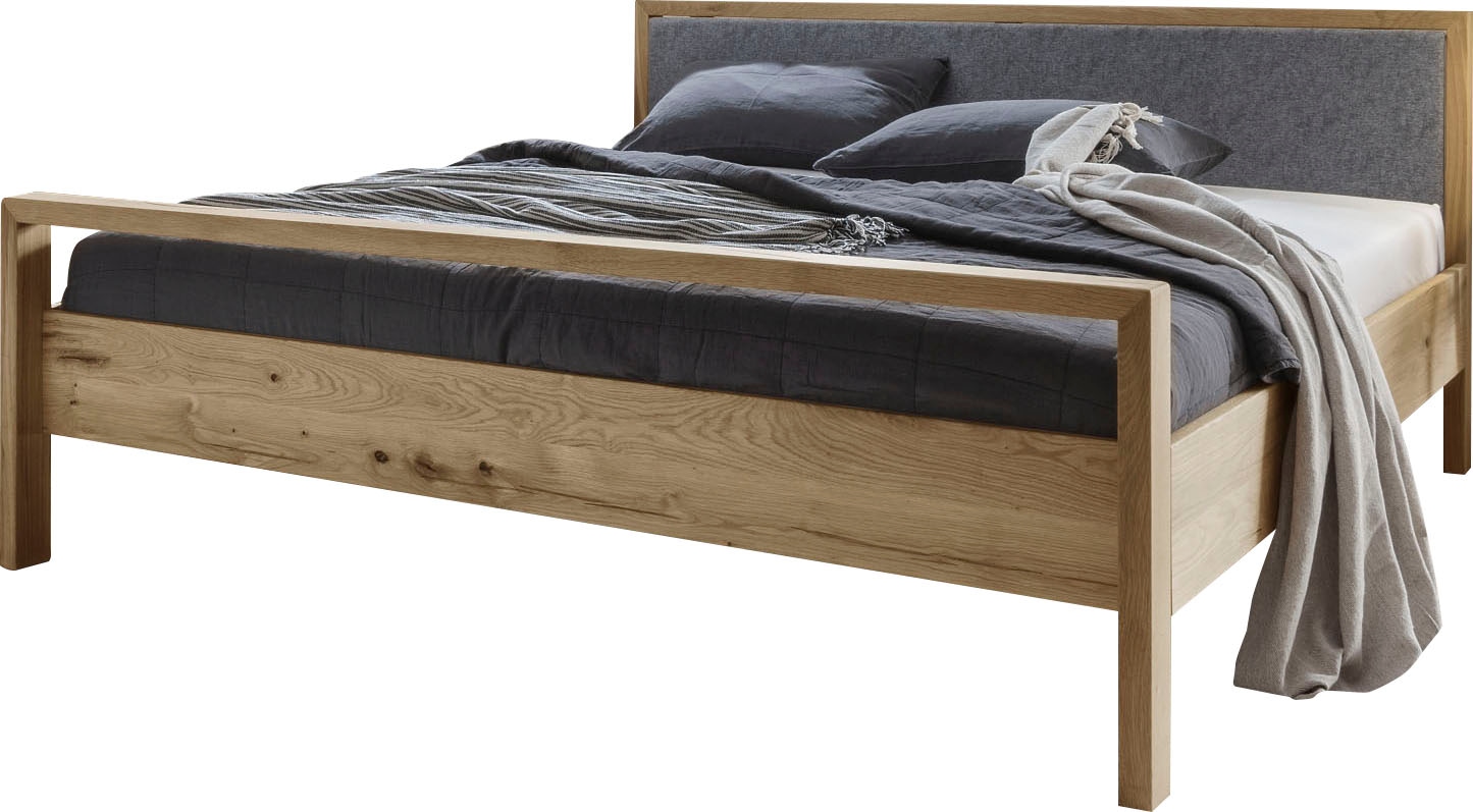 Image of Home affaire Massivholzbett "Huven, hohe Belastbarkeit: 200kg je Seite" in 4 Breiten, Einlasstiefe 16 oder 20cm, mit gepolstertem Kopfteil, aus massiver Eiche, Oberfläche geölt