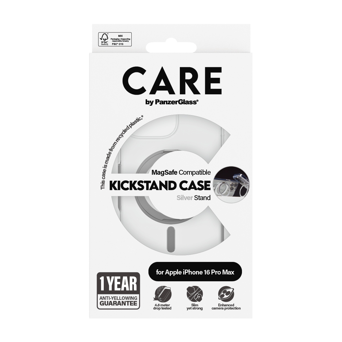 CARE by PanzerGlass Handyhülle »Feature Silver Kickstand  MagSafe Apple iPhone 16 Pro Max« Backcover, Schutzhülle, Handyschutzhülle, Case, Schutzcase, stossfest