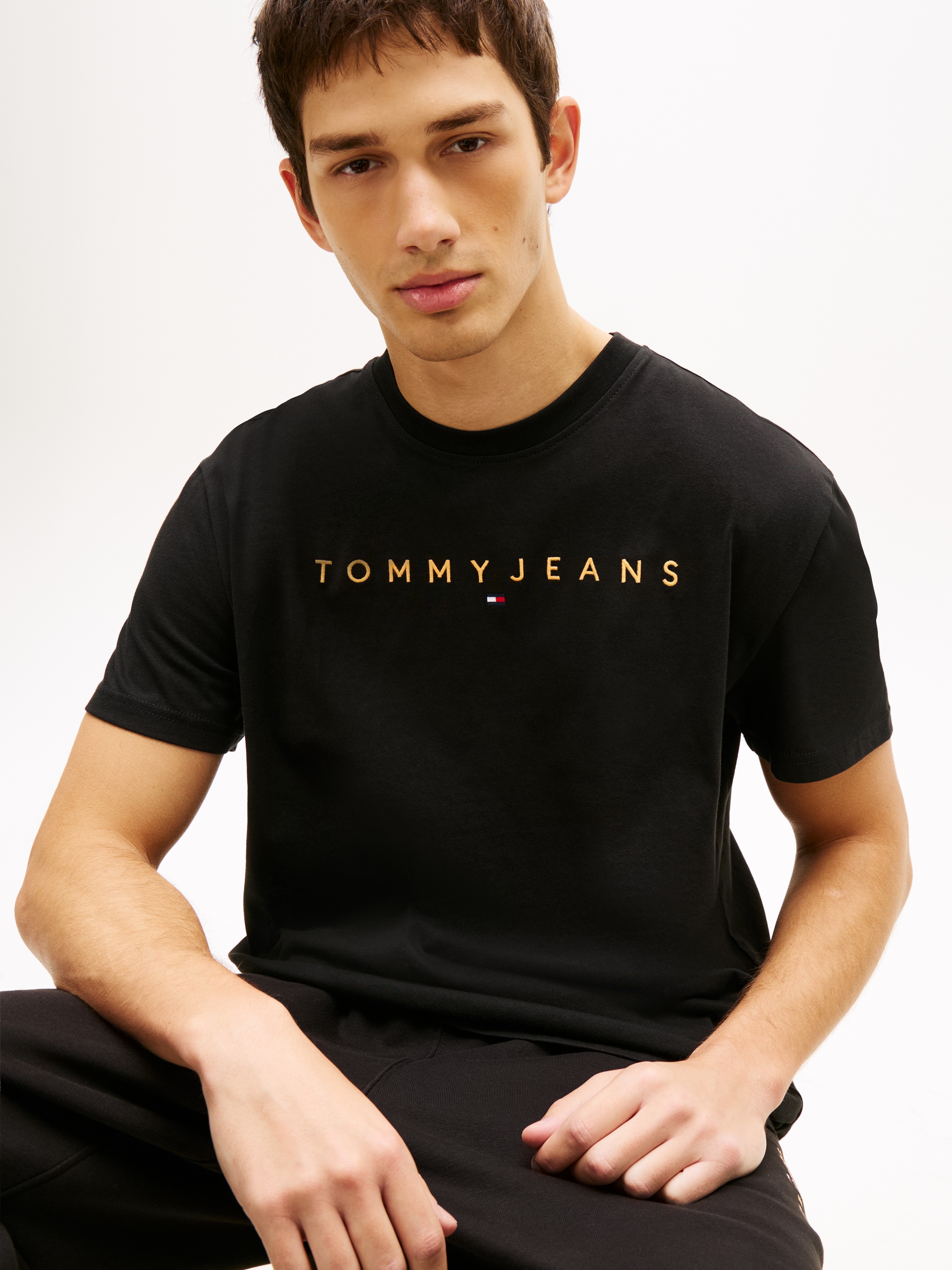 Tommy Jeans T-Shirt »TJM REGULAR LINEAR LOGO EXT« Rundhals, Regular Fit