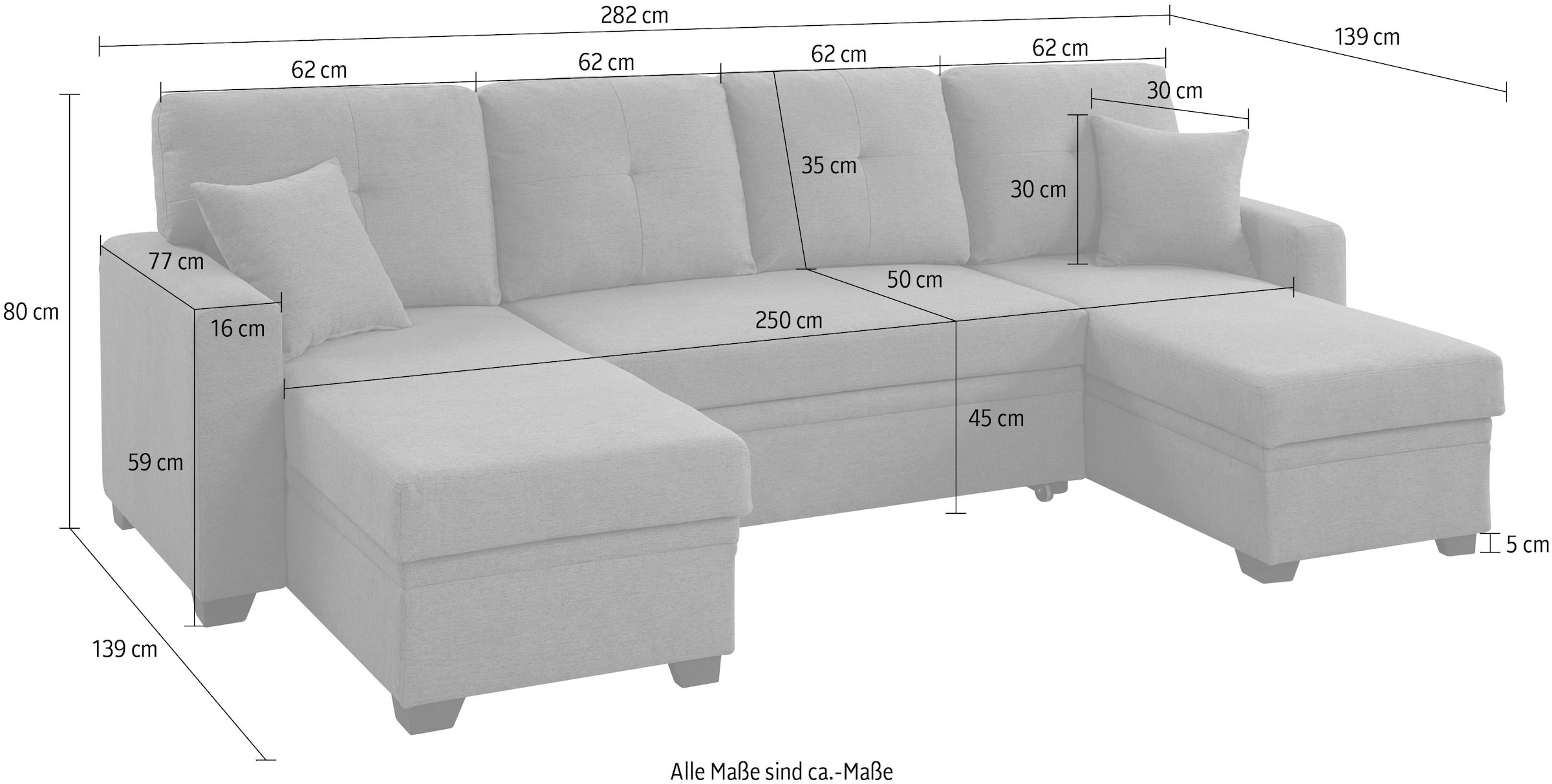 ATLANTIC home collection Wohnlandschaft »Gerrit U-Form«, inkl. 2 Bettkästen und Bettfunktion, Recamiere rechts/links montierbar