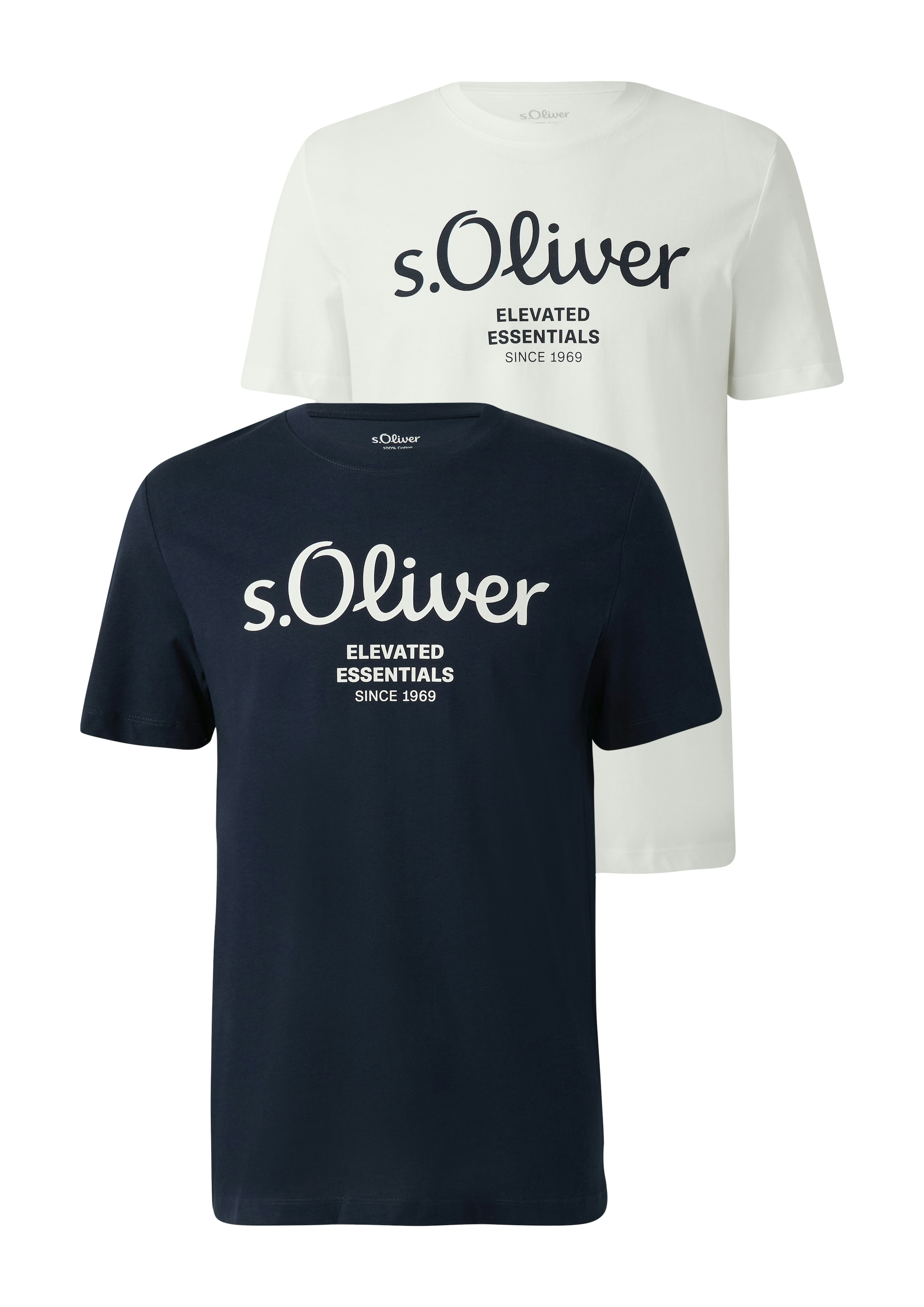 s.Oliver T-shirt 2 cuis avec grand imprimé logo, lot de 2