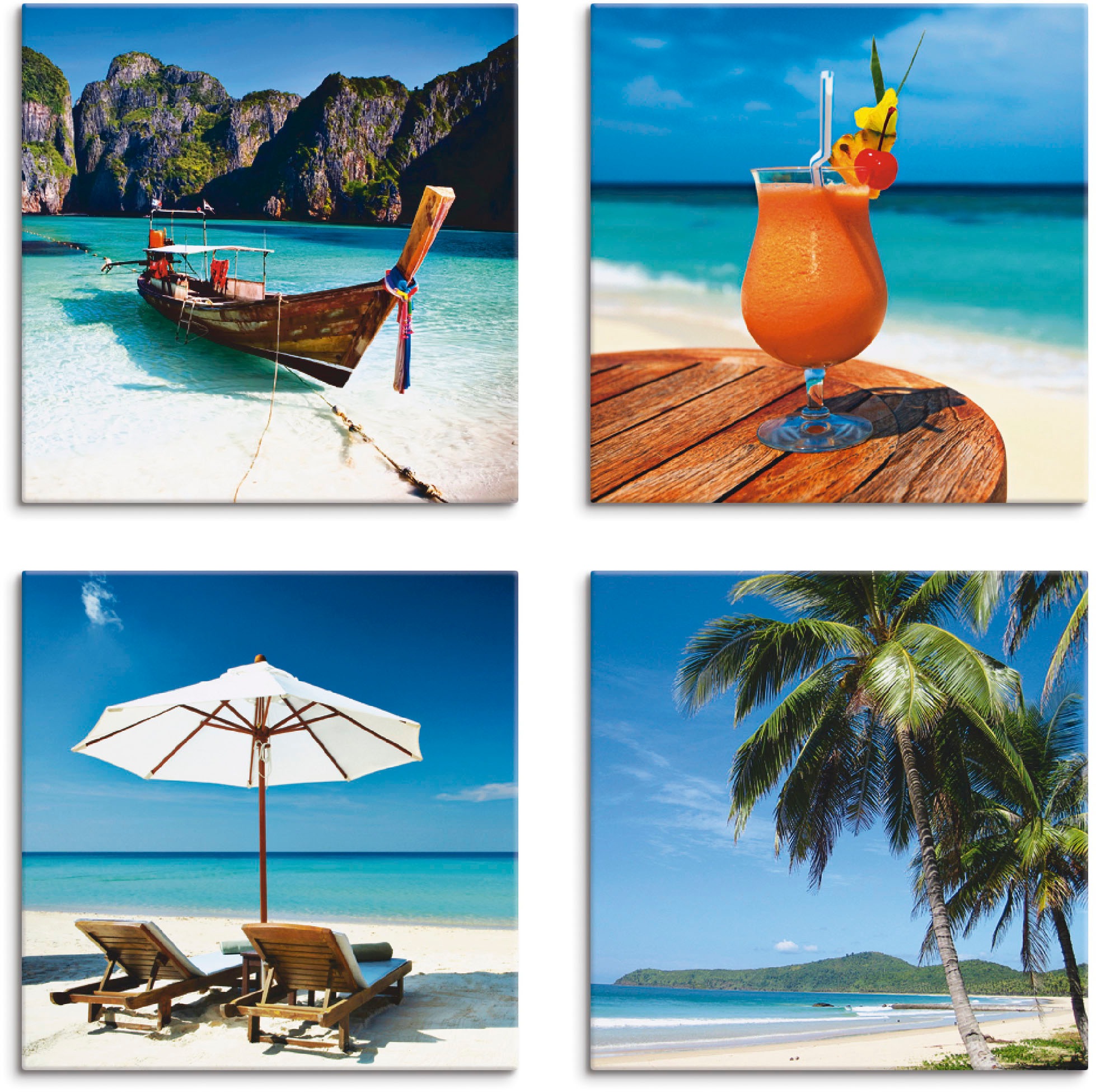 Image of Artland Leinwandbild "Maya Bay Fruchtcocktail Strand" Strand 4 Stk. tlg. 4er Set, verschiedene Grössen