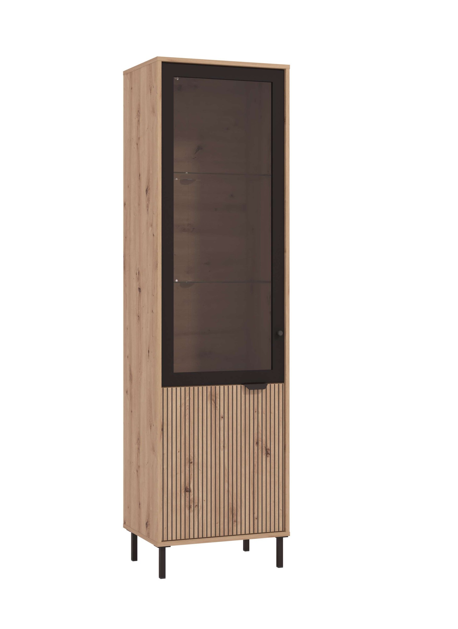 Image of Home affaire Vitrine "Mayenne Vitrinenschrank, Standvitrine, Showcase, B/H: 54,5/195 cm" Holztür mit Rillen-Optik, Glastür, Modernes Design