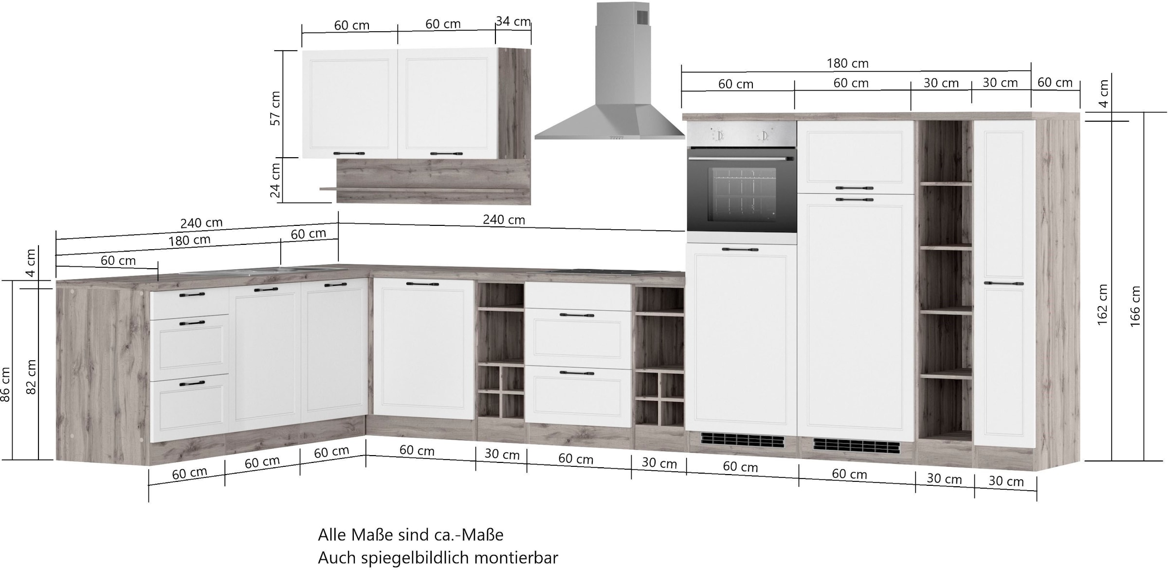 KOCHSTATION Winkelküche »KS-Lana« Stellbreite 240/420 cm, wahlweise mit E-Geräten