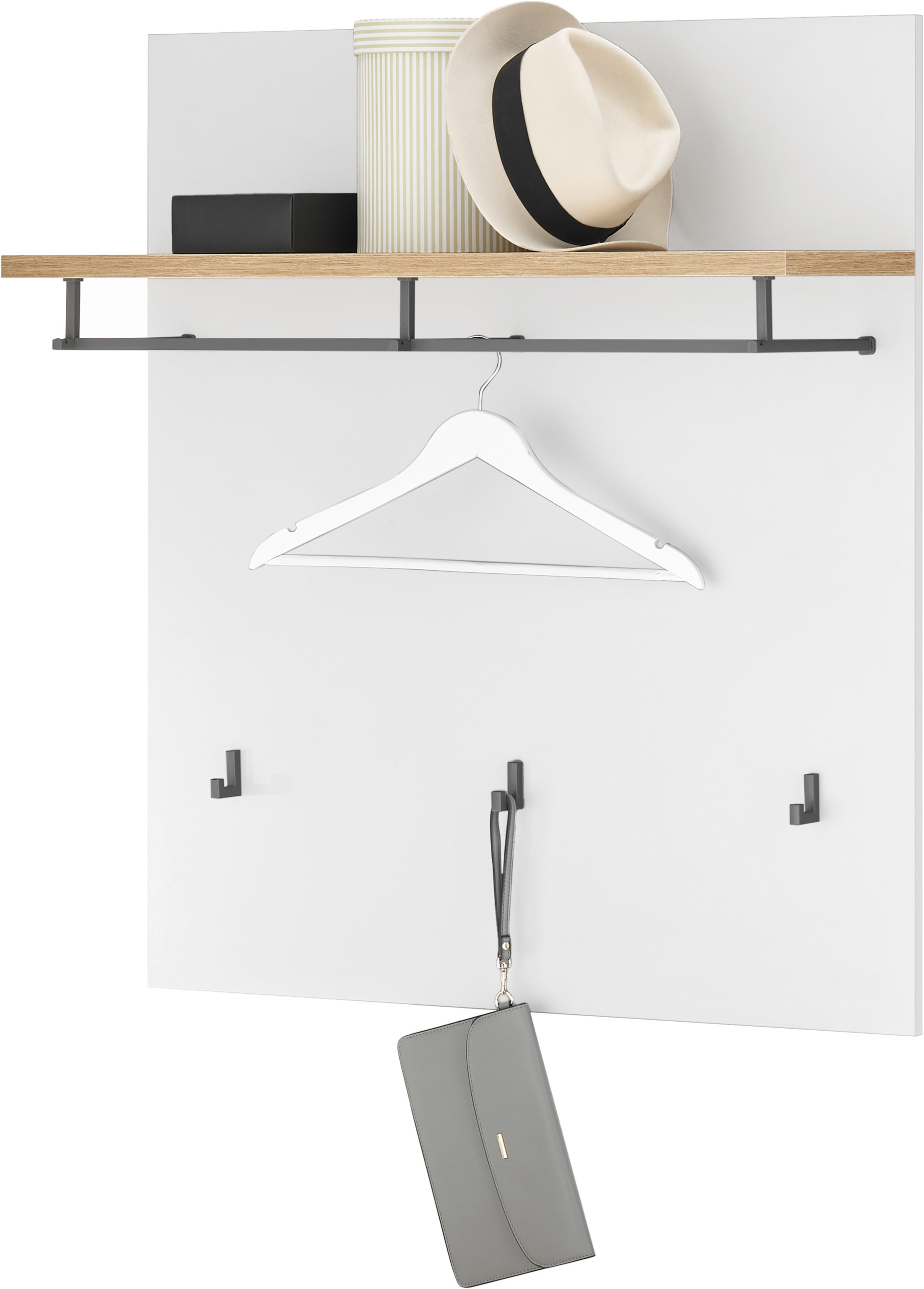HBZ Garderoben-Set »5-tlg. Eiche Stripes Optik Flurgarderobe Stellmass BxHxT 260x197x38 cm«, (5 St.), Mit Schuhkommode, Hochschrank, Bank, Paneel, Spiegel