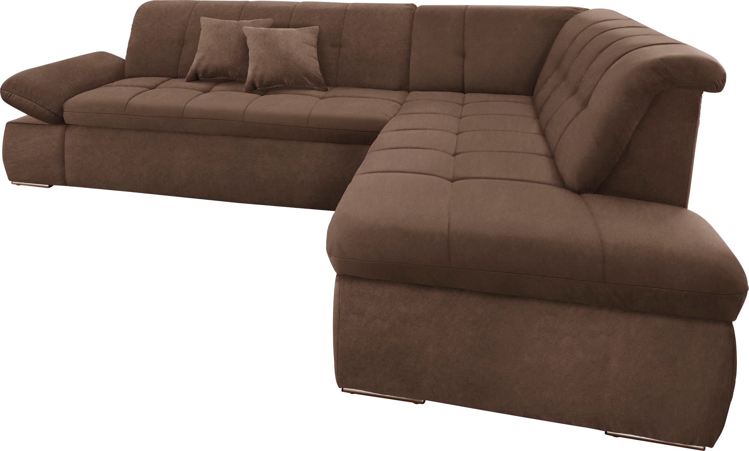 DOMO collection Ecksofa "NMORIC inkl. Zierkissen 273x216x80 cm L-Form" Ottomanen-Abschluss, wahlweise mit Bettfunktion und Armlehnverstellung