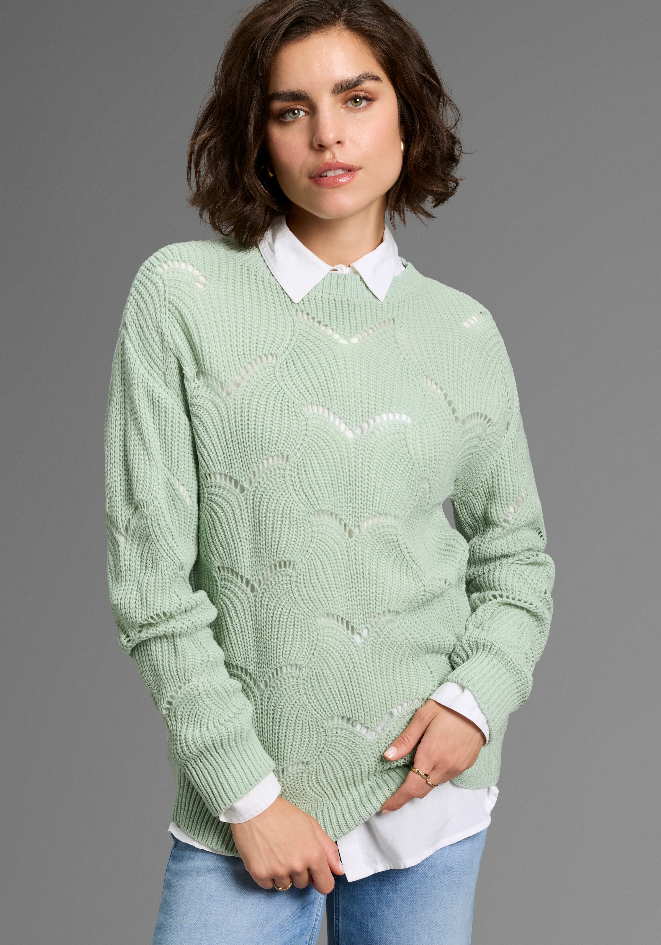 Image of Laura Scott Ajourpullover softer Übergangsstrick mit Rundhals und trendy Lochmuster
