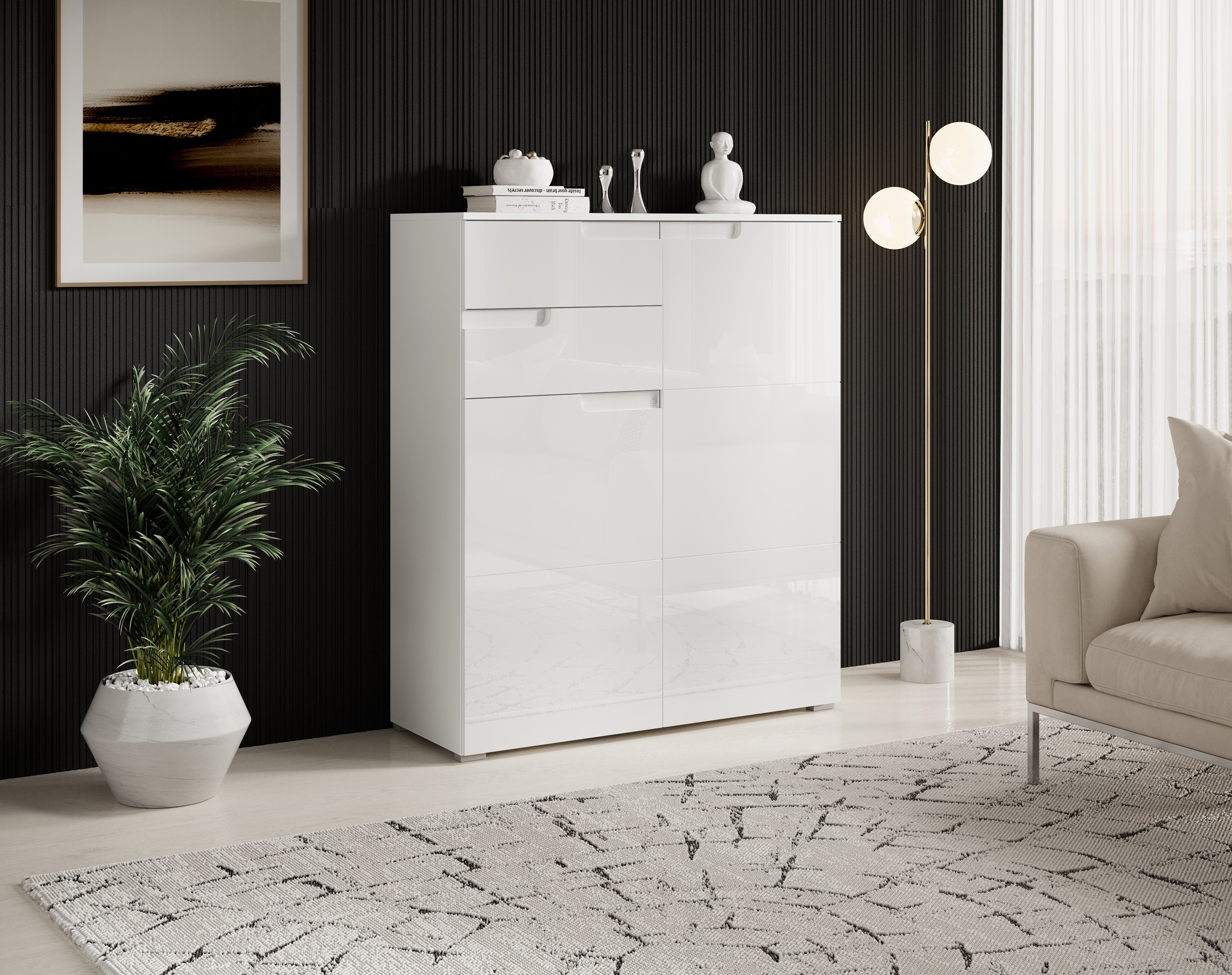 Image of HBZ Kommode "Spice weiss hochglanz, BxHxT 100x119x40 cm" Kommode mit 2 Türen, 2 Schubkästen und 3 Einlegeböden