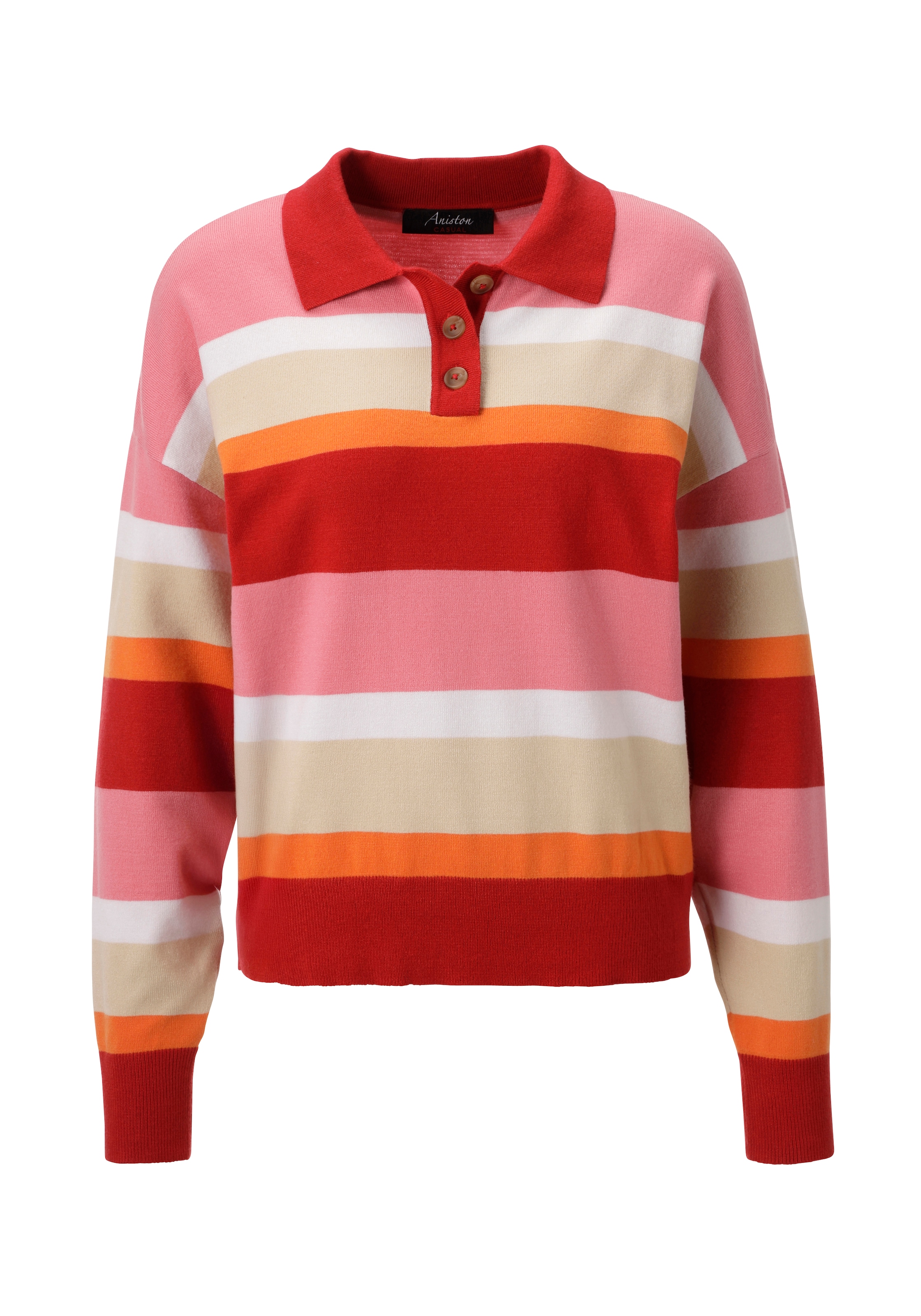 Aniston CASUAL Strickpullover mit Polokragen und kurzer Knopfleiste - NEUE KOLLEKTION