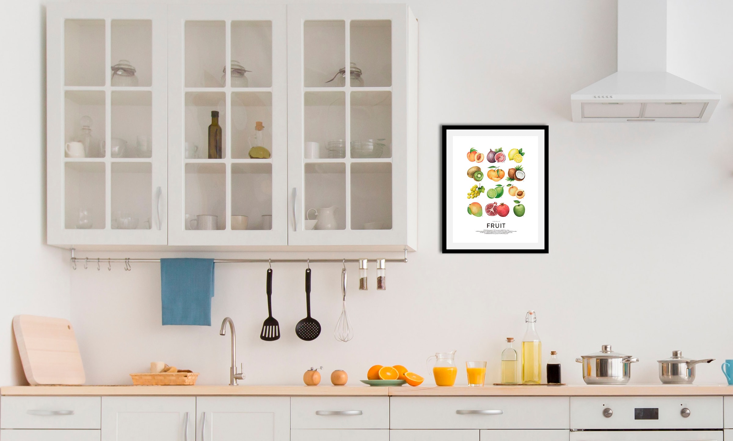 Image of queence Bild "Fruit" Essen Kunst Lebensmittel Obst Schriftzug 1 Stk. tlg. gerahmt