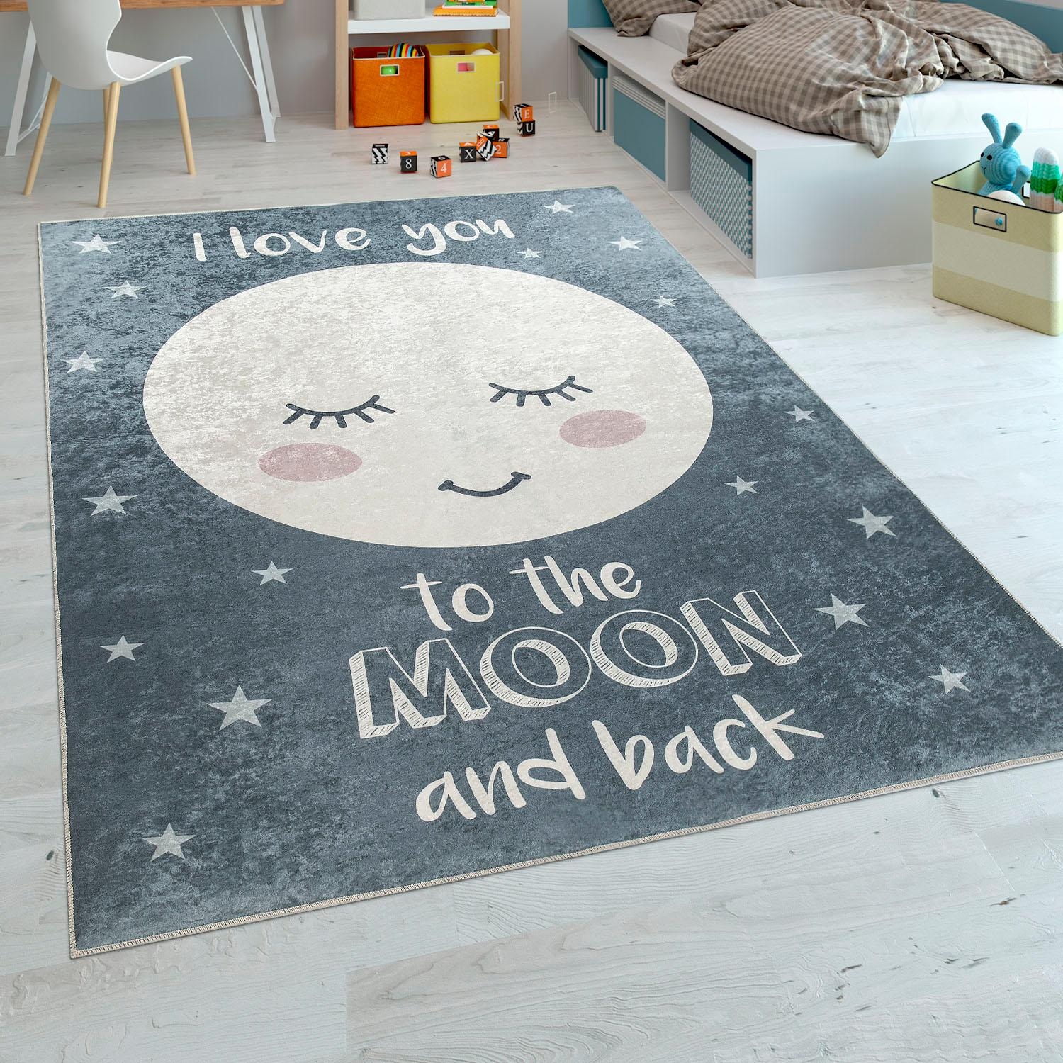 Paco Home Schriftzug, Kinder Kinderteppich kaufen »Aleyna 103«, Kinderzimmer Design, Motiv mit niedliches Mond rechteckig,