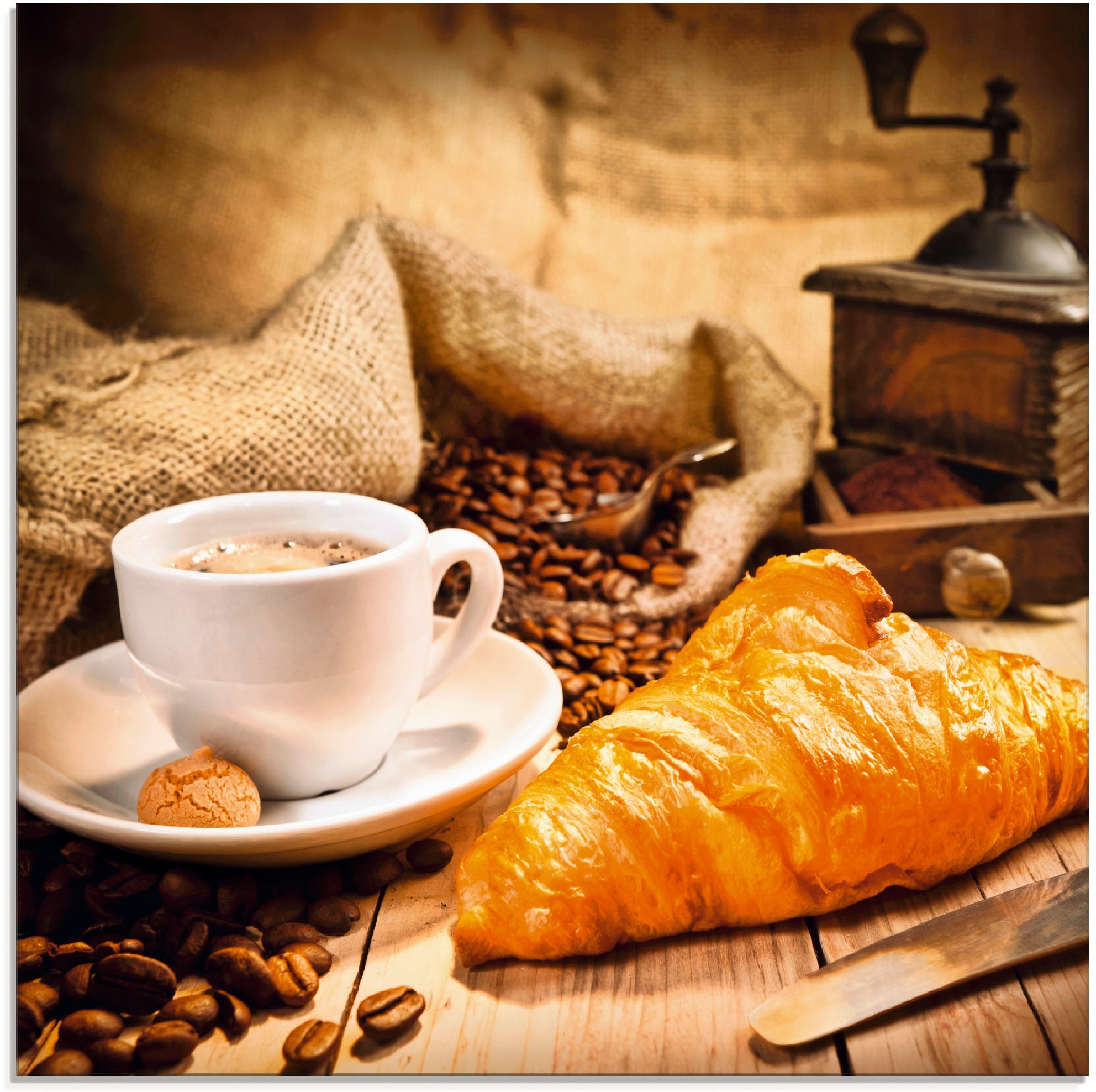 Artland Glasbild »Kaffeetasse maintenant verschiedenen (1 Getränke, in Croissant«, St.), mit Grössen