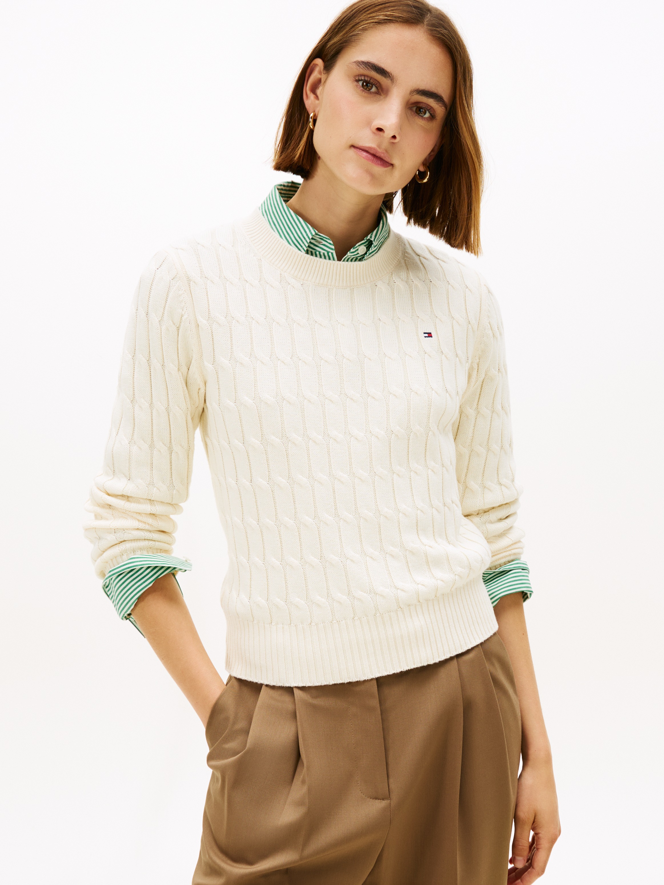 Image of Tommy Hilfiger Rundhalspullover "CO CABLE MID GG C-NK LS SWT" mit Zopfmuster