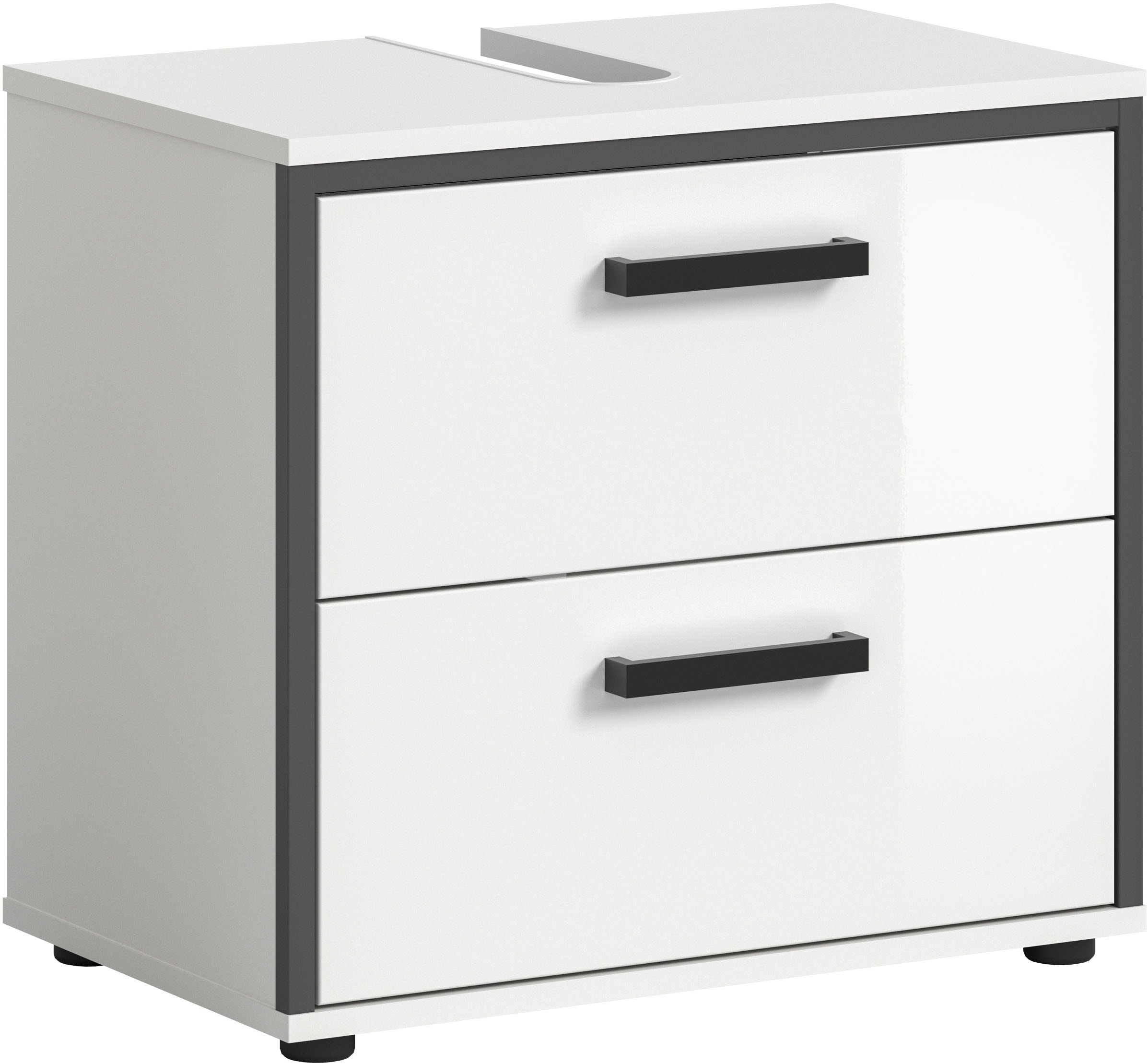 Image of welltime Waschbeckenunterschrank "KAJO, hochglanz Front, 2 Schubladen, Siphonausschnitt" 1 Stk. tlg. Waschbecken, Unterschrank, Bad, Badezimmer, Schrank