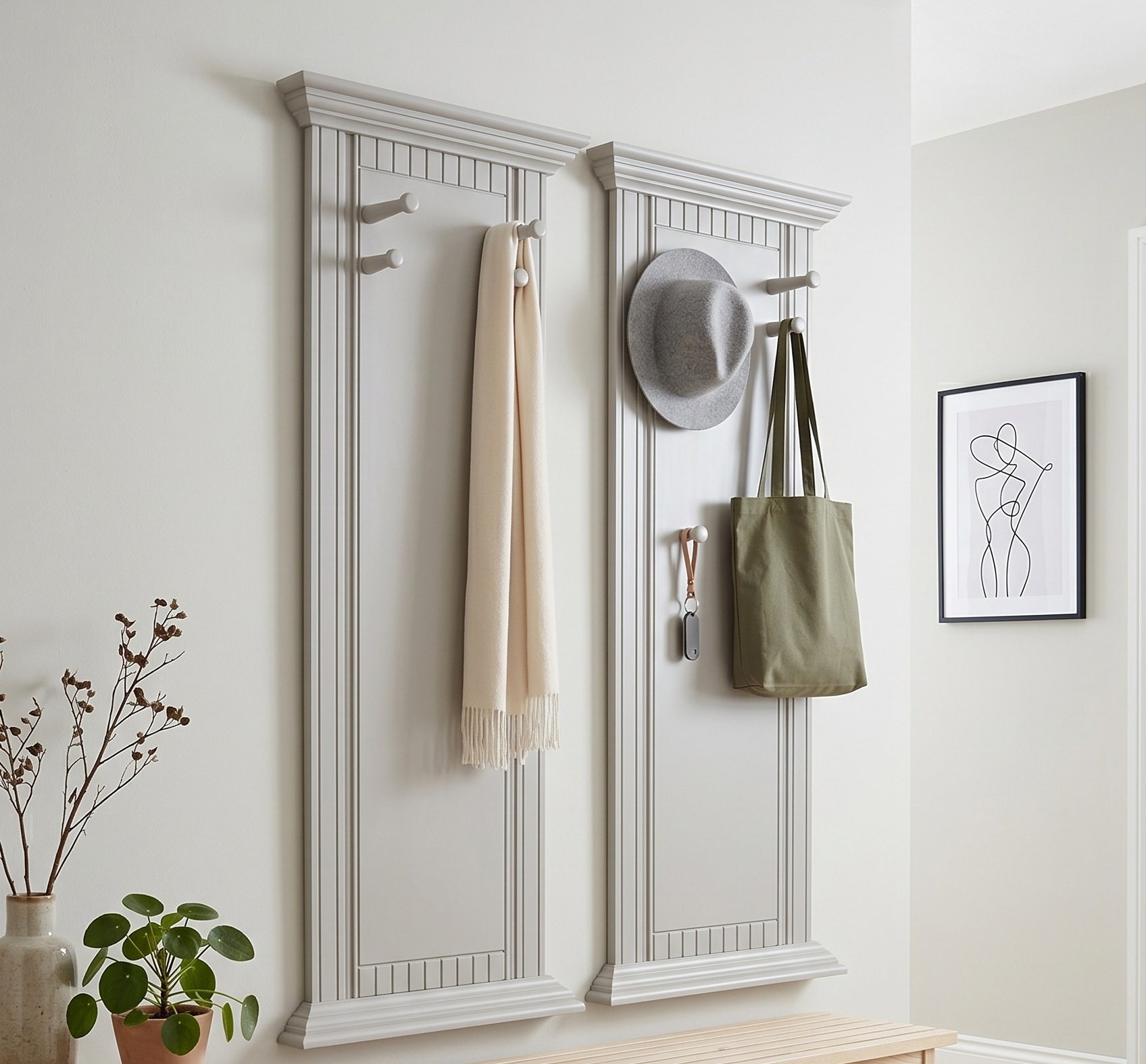 Image of GOODproduct Garderobenpaneel "Rustic, Set aus 2 Paneelen, Landhausstil" Made in Europe, 2 Stk. tlg. aus massiver Kiefer, mit dekorativen Fräsungen