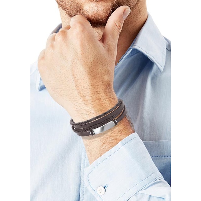 ♕ s.Oliver ID Armband »2022621«, aus Edelstahl + Leder versandkostenfrei  bestellen