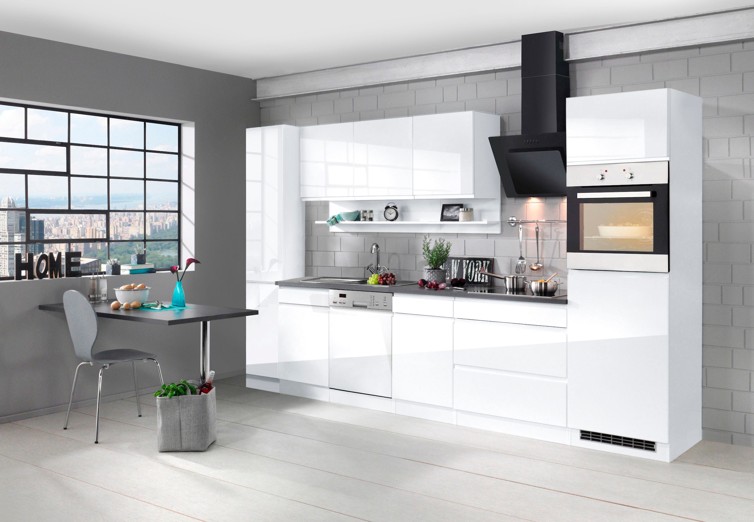 KOCHSTATION Küchenzeile »KS-Virginia,neu in verbesserter Ausführung« Arbeitsplatte 38 mm stark, Stauraum, Softclose,  Breite 330 cm, Soft-Close, ohne E-Geräte