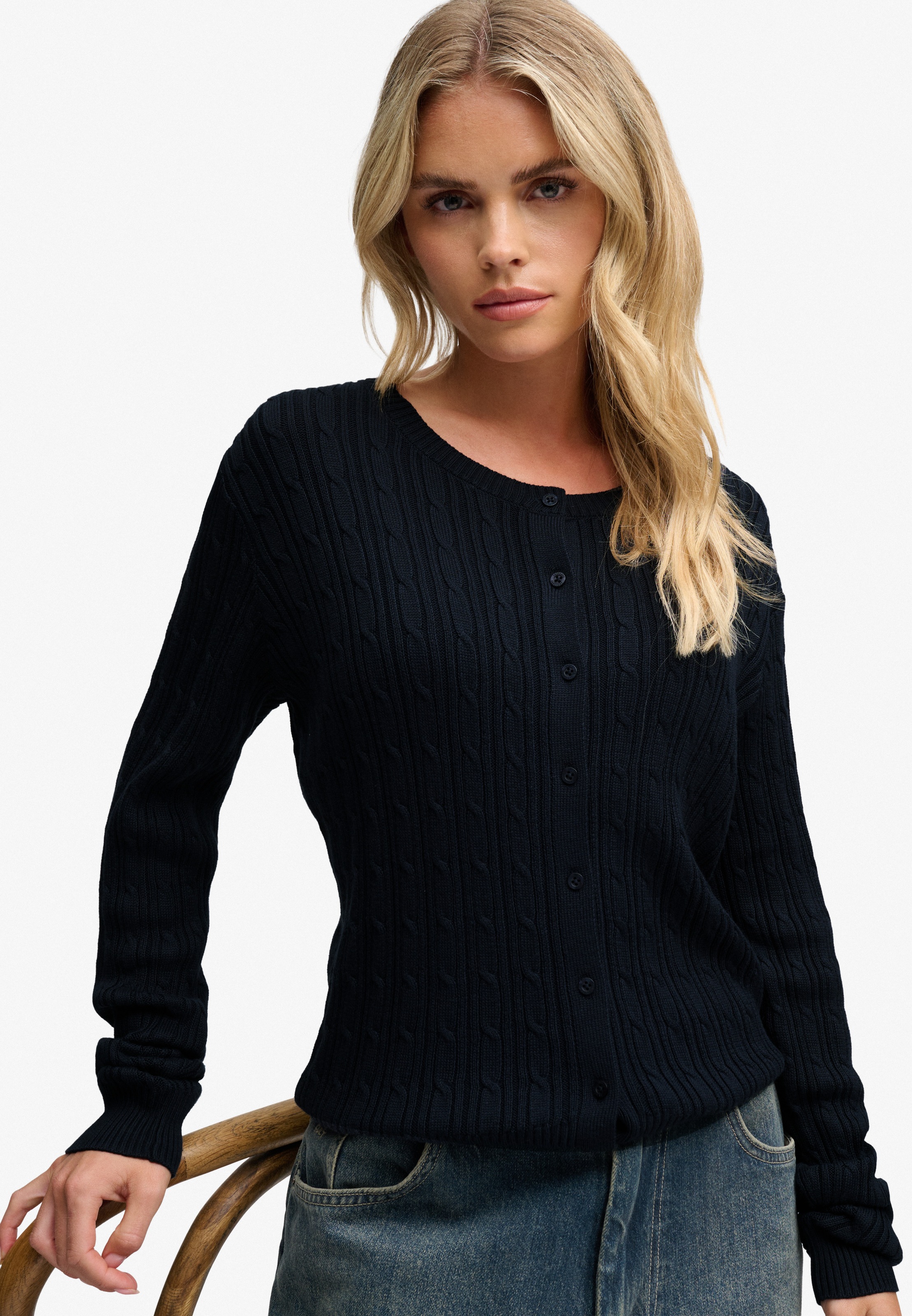 Superdry Strickjacke »SLOUCHY CABLE CARDIGAN« Baumwollmischung
