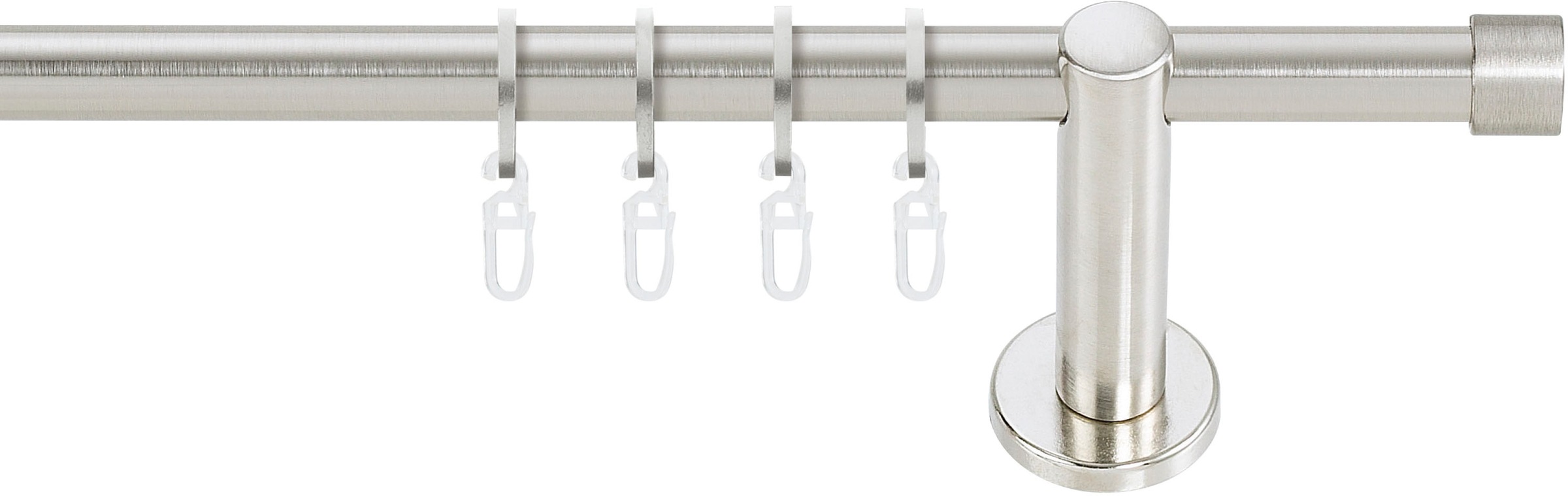 Image of GARESA Gardinenstange »WILLI«, 1 läufig-läufig, Fixmass, Vorhanggarnitur, einfache Montage, m. Stangenverbinder verlängerbar, Wandmontage, Kappe, Edelstahl optik, mit Ringe bei Ackermann Versand Schweiz