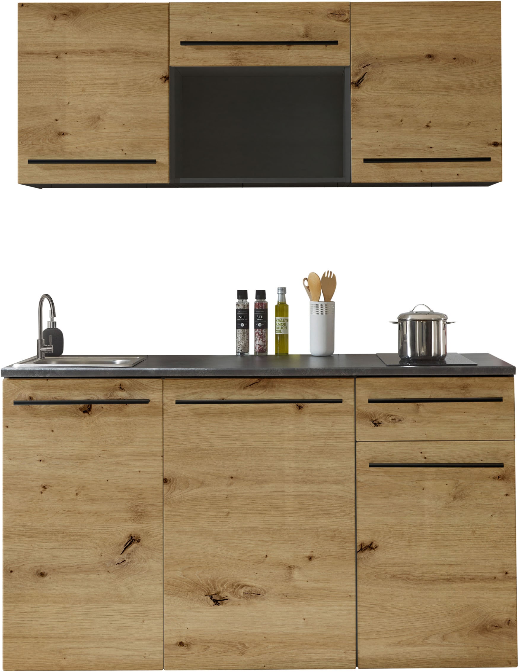 BASIC by Balculina Kitchenette »Jazz Singleküche« largeur 160 cm, avec appareils électriques et micro-ondes en option