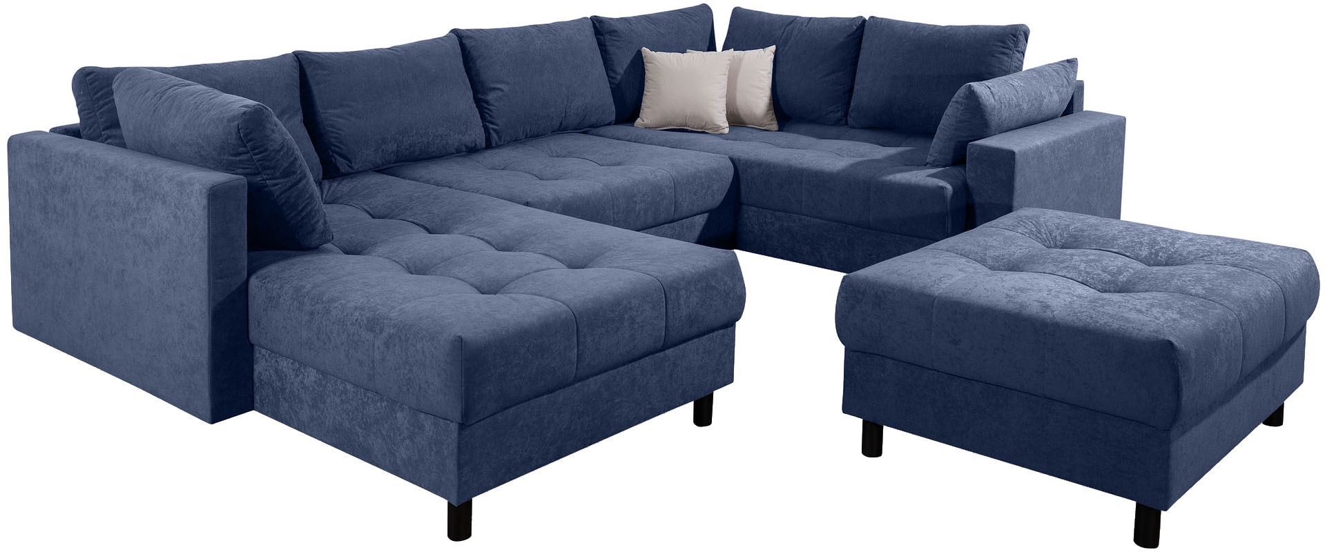 COLLECTION AB Wohnlandschaft »Toni U-Form mit Armlehne« inkl. Hocker und Zierkissen in abgesetzter Farbe, mit Bonnelfederkern