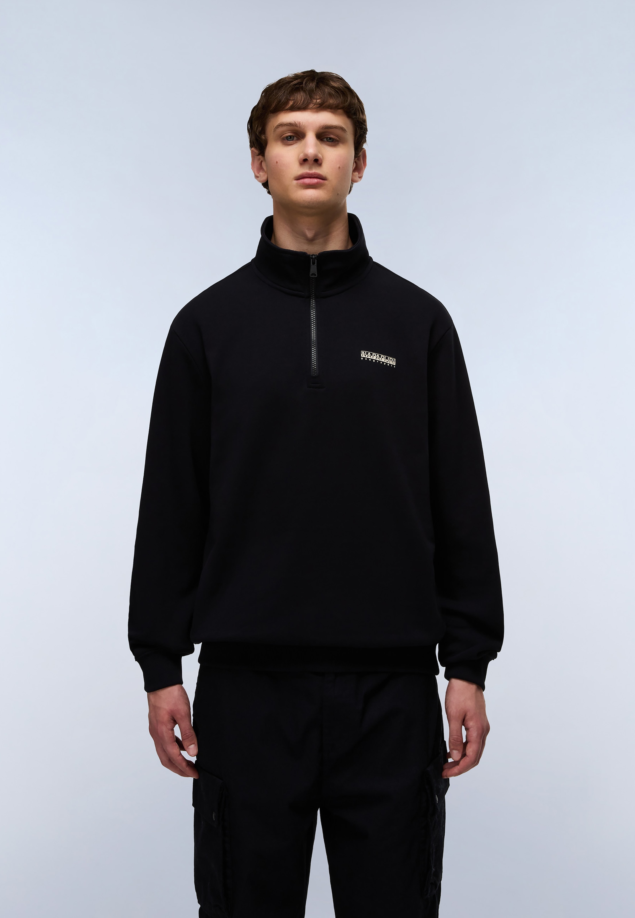 Image of Napapijri Sweatshirt, mit Stehkragen, unifarben, aus Baumwolle, auch in grossen Grössen