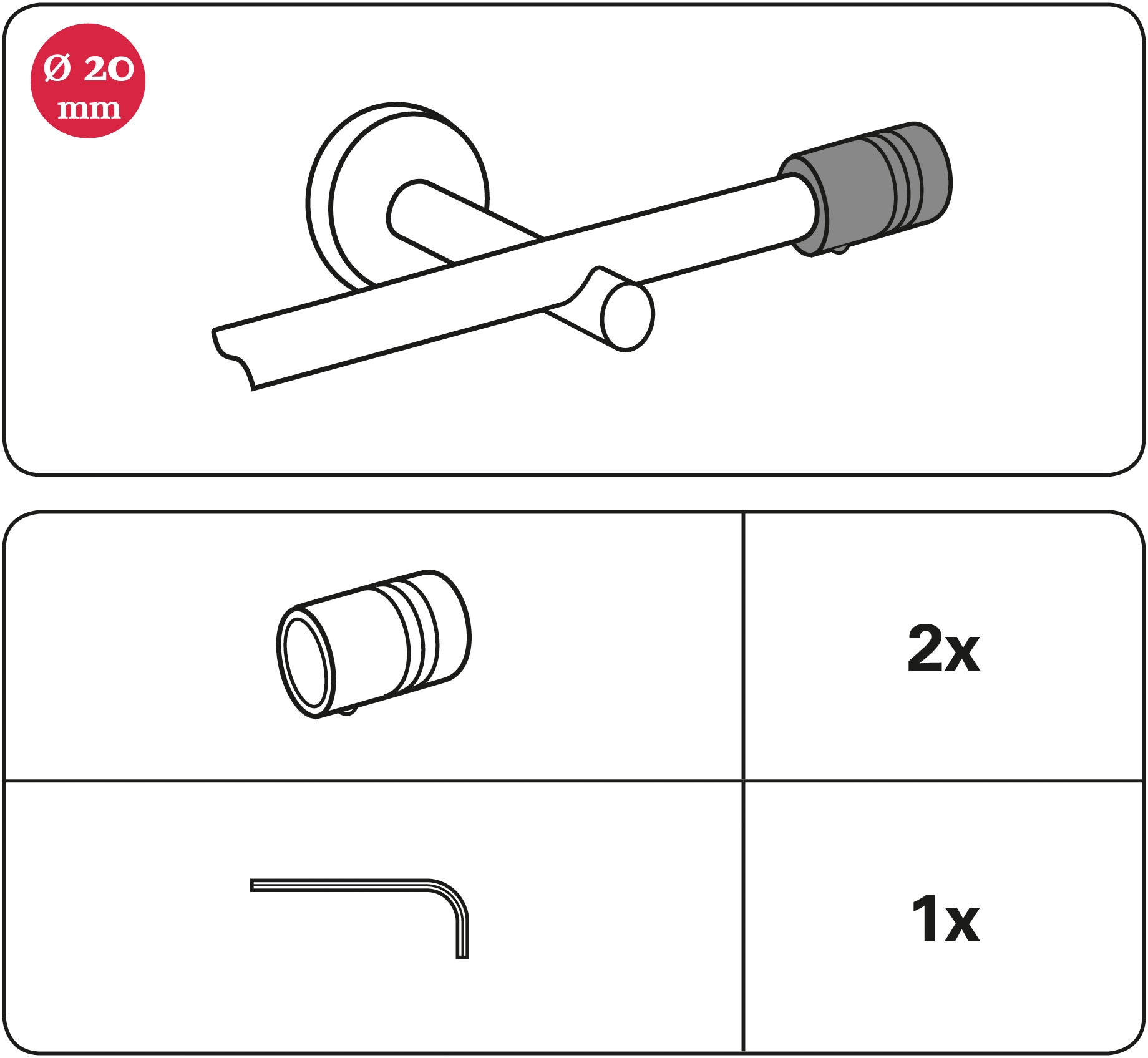 GARDINIA Gardinenstangen-Endstück »Zylinder«, (2 St.), Serie Einzelprogramm Chicago Ø 20 mm