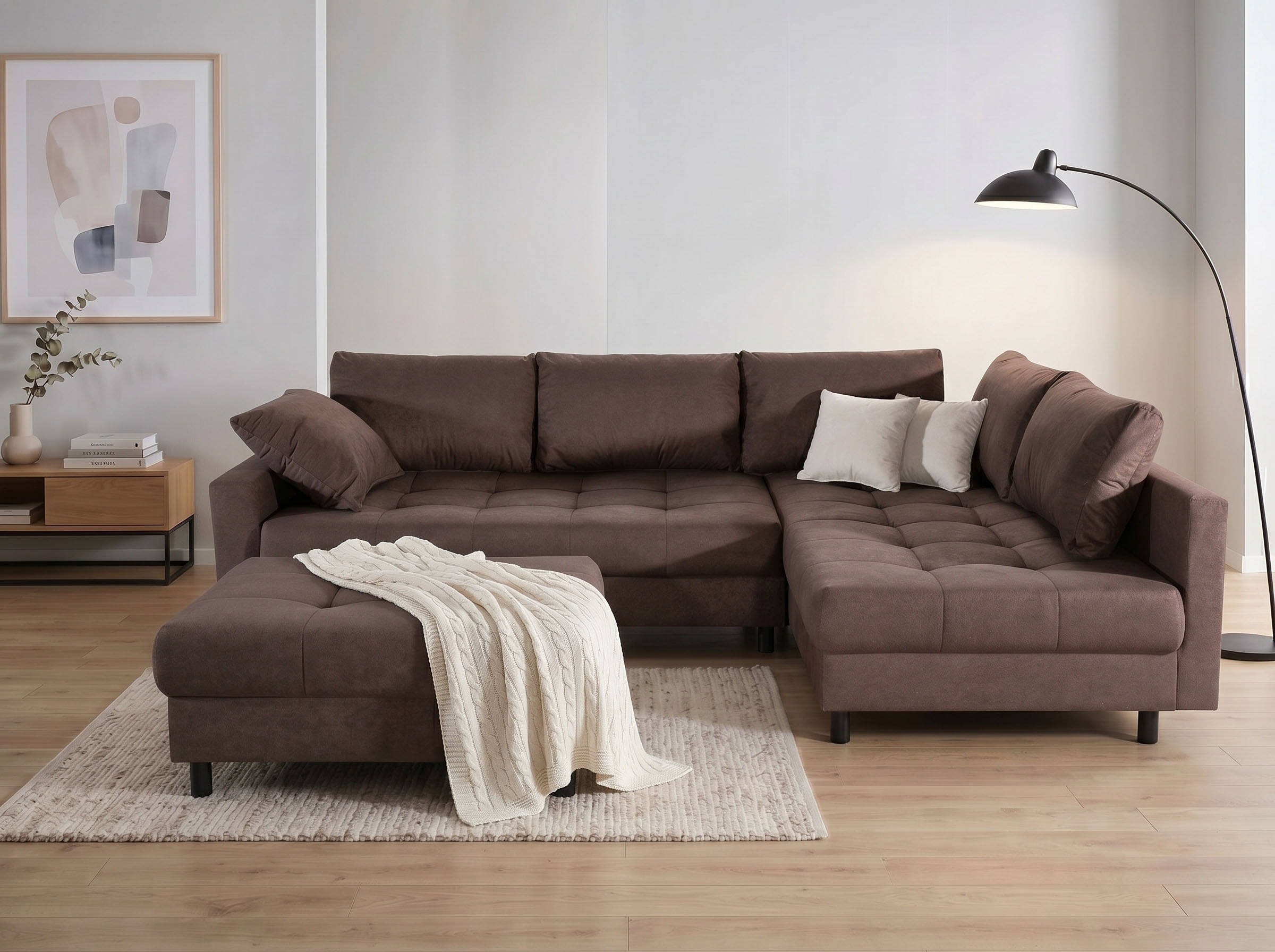 COLLECTION AB Canapé d'angle »Toni L-Form 274 cm« Set : canapé & pouf, 2 coussins décoratifs, ressorts Bonell