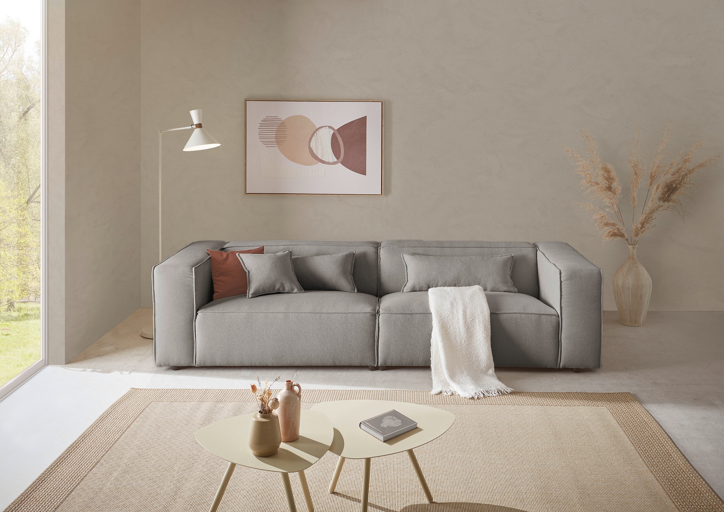 LeGer Home by Lena Gercke 3-places »PIARA, Struktur, Couch mit Kedernaht« pieds noirs, confort d'assise agréable